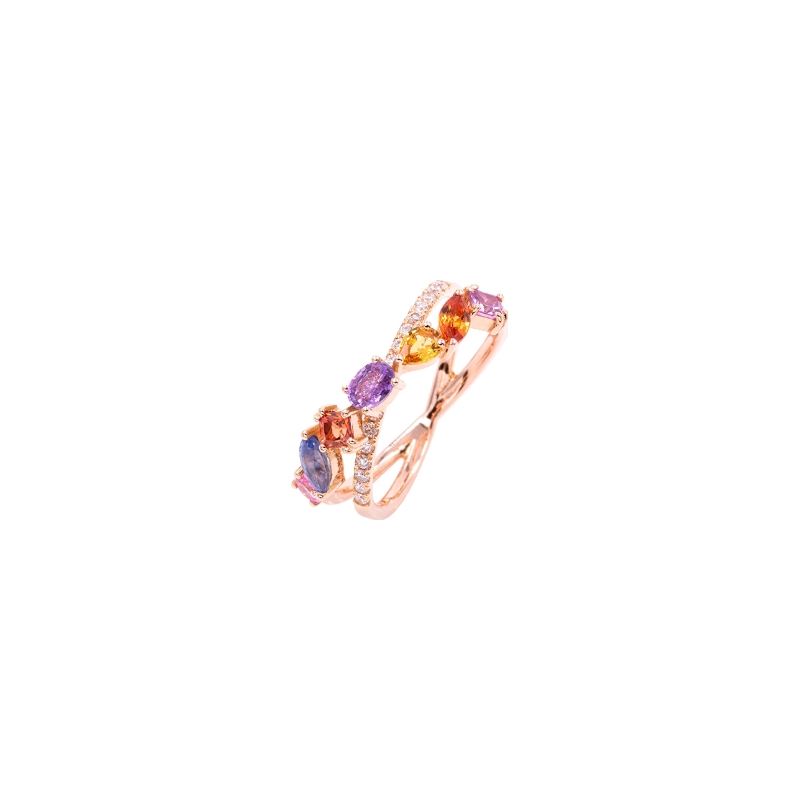 Bague Cesare Pompanon Tutti Frutti en or rose, saphirs et diamants blancs