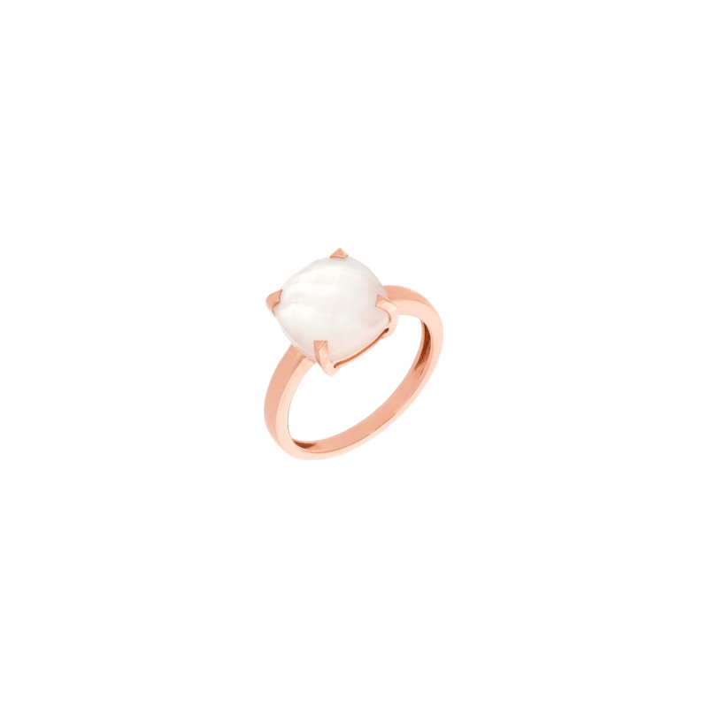 Bague Cesare Pompanon Poppy Blue petit modèle en or rose, gris et cristal de roche