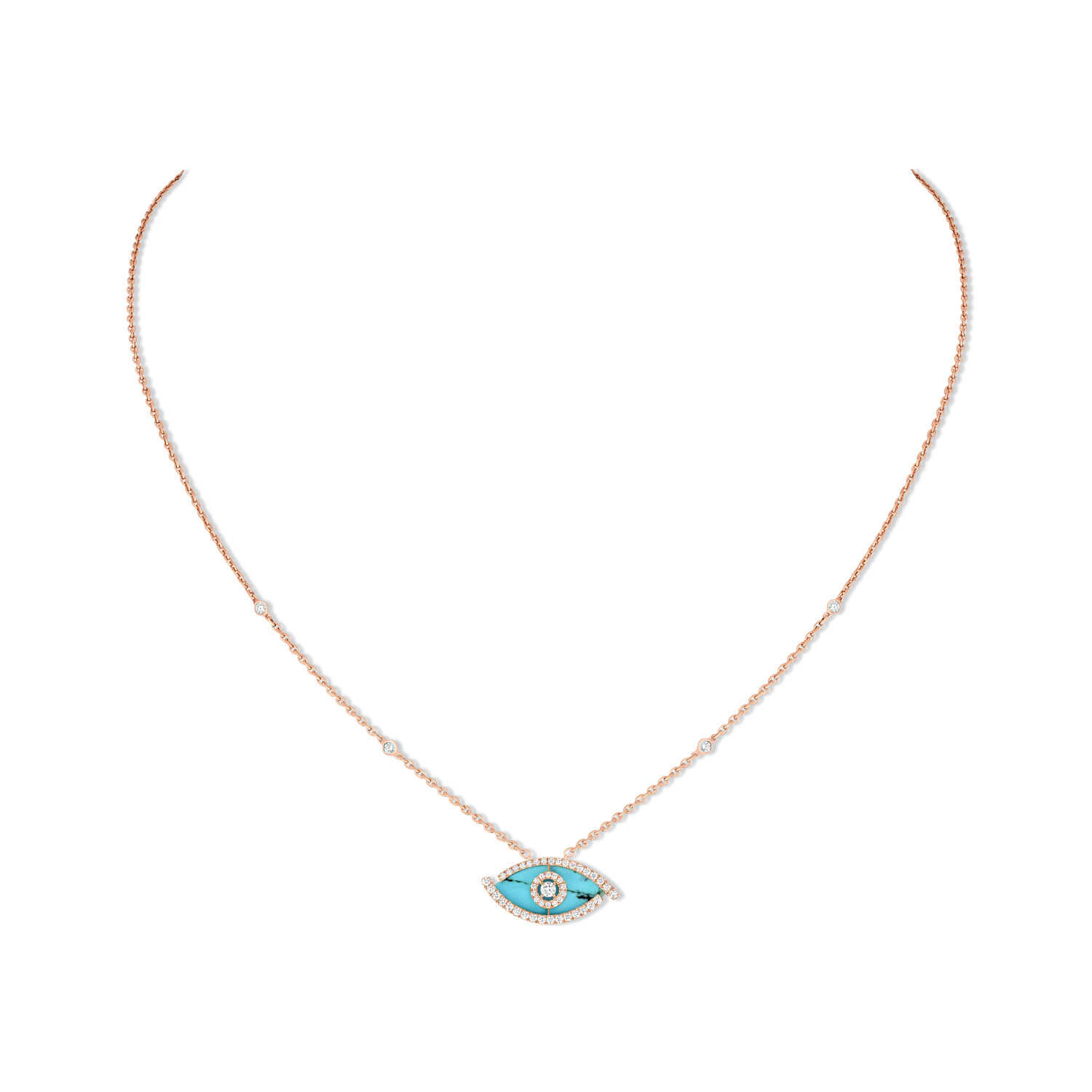 Collier Messika Lucky Eye Color en or rose, turquoise et diamants