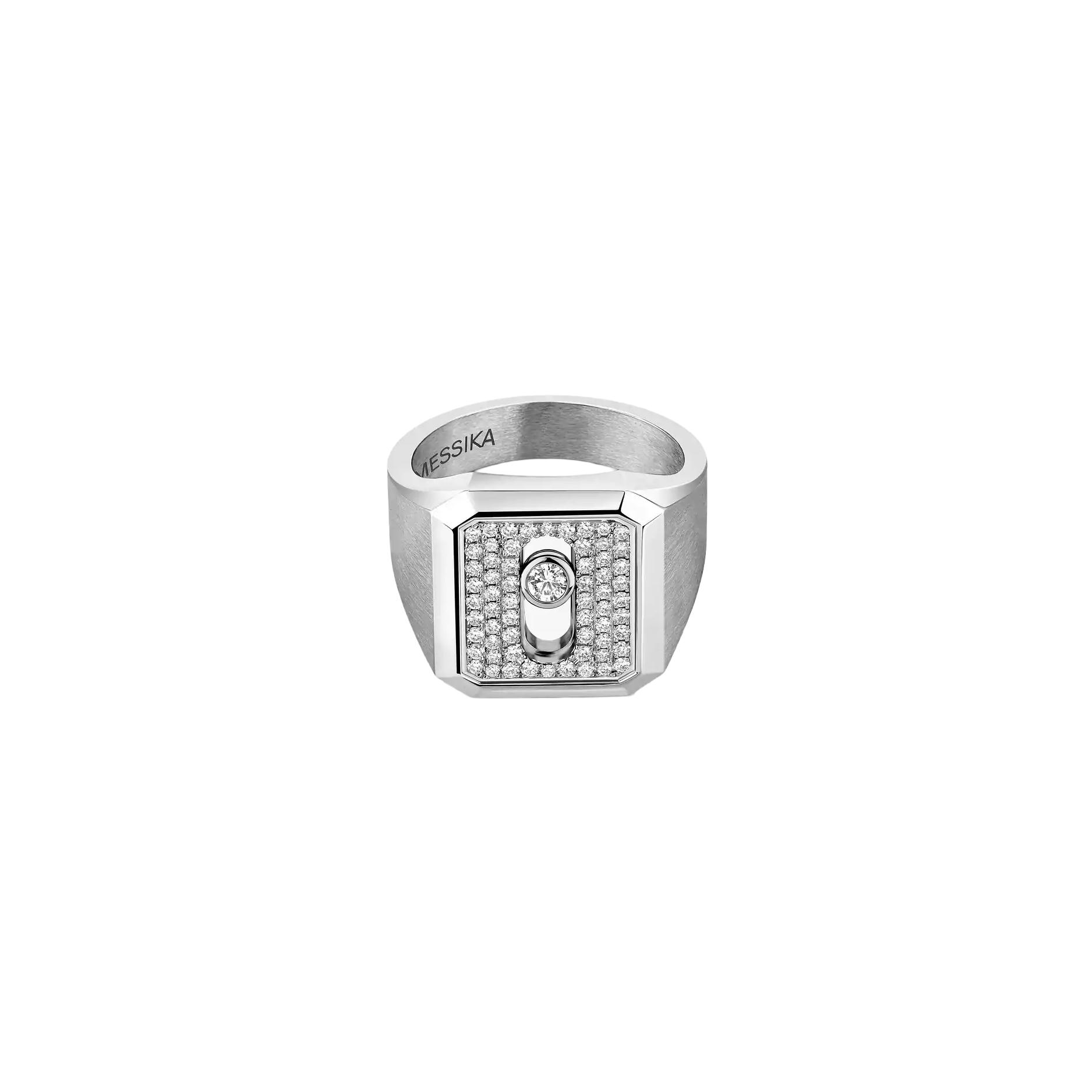 Chevalière Messika Move Titanium en titane et diamants