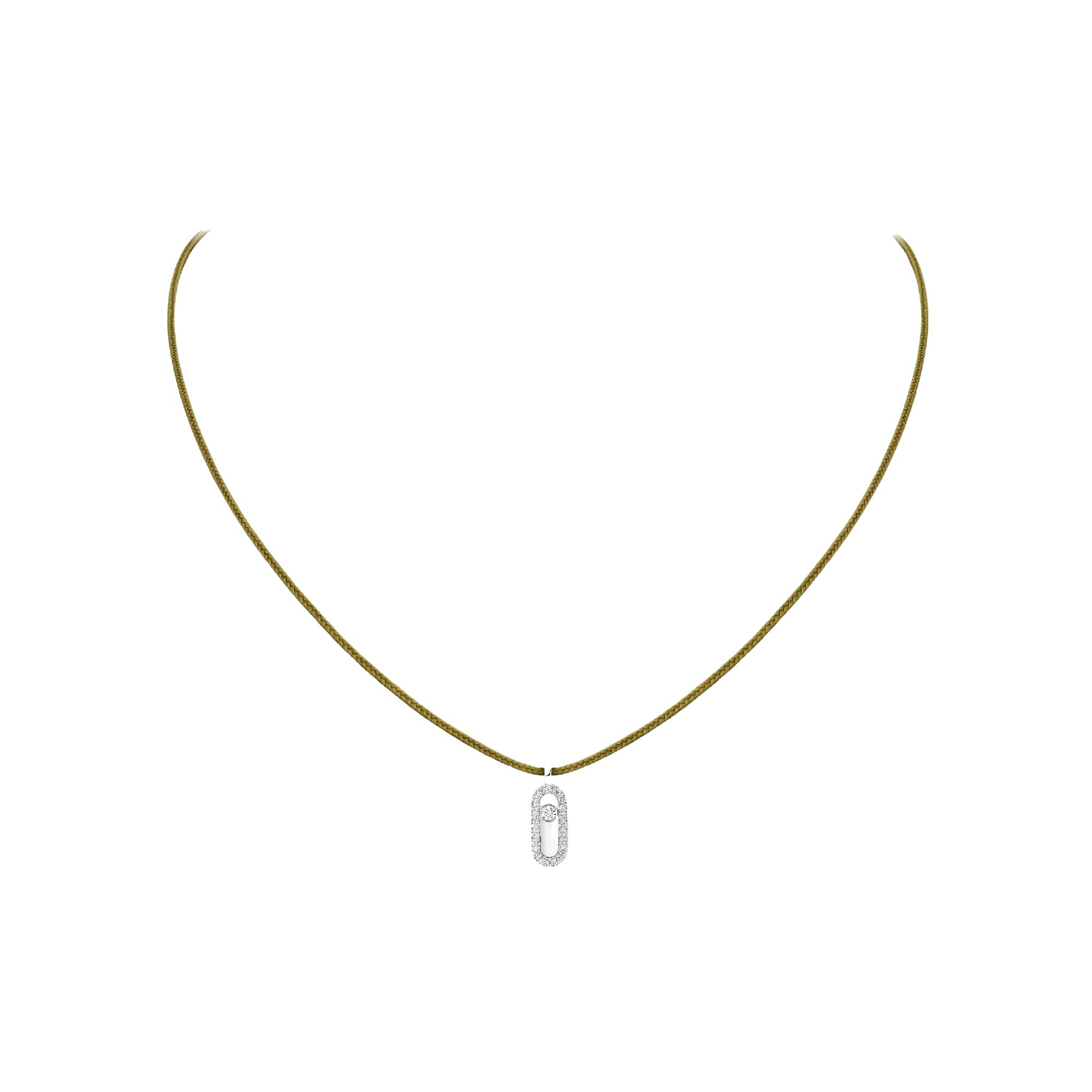 Collier cordon Messika Care(s) kaki pavé en or blanc et diamants