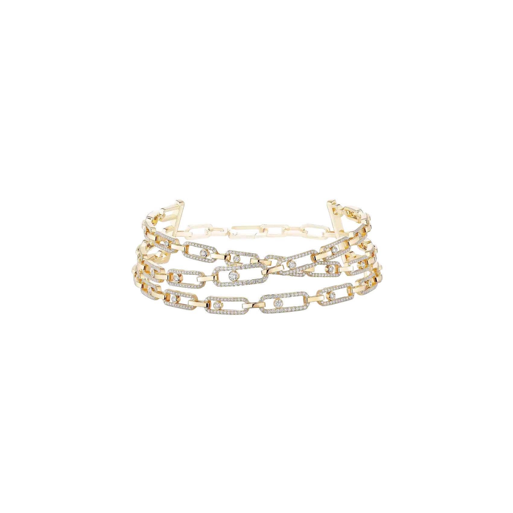 Collier Messika Move Link 3 rangs en or jaune et diamants