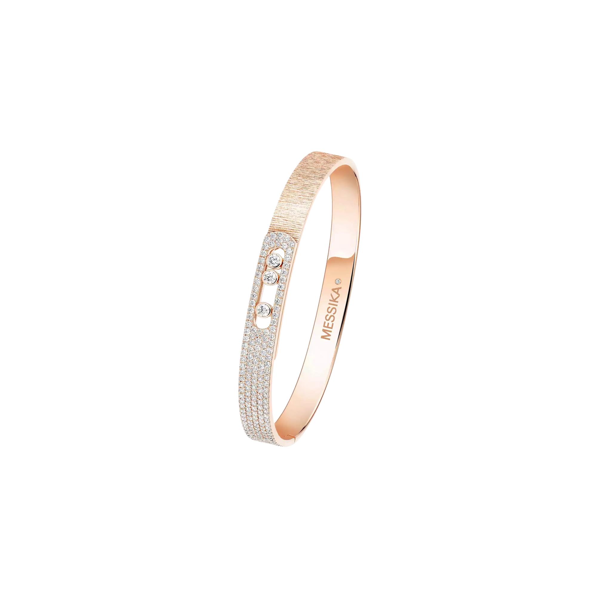 Bracelet bangle Messika Move Noa ciselé semi pavé en or rose et diamants
