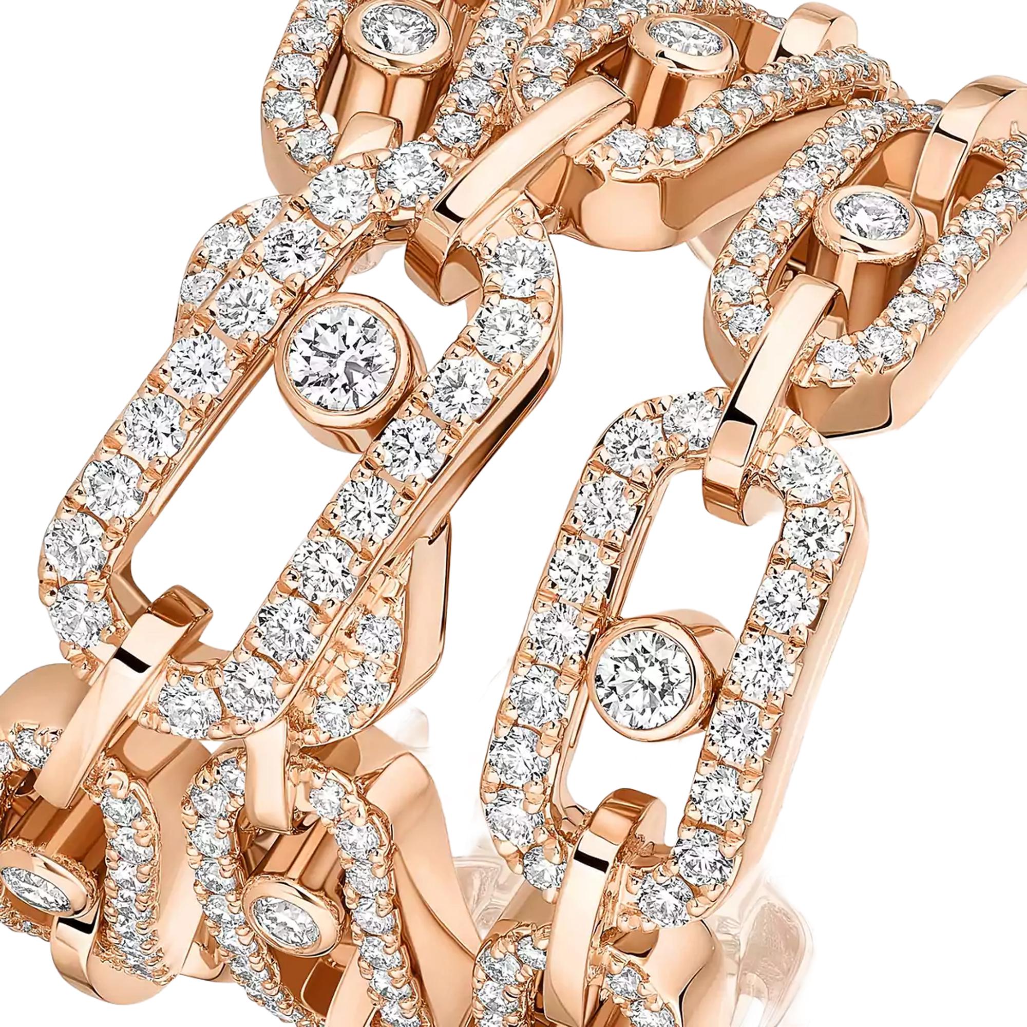 Bague trois rangs Messika Move Link trois rangs en or rose et diamant