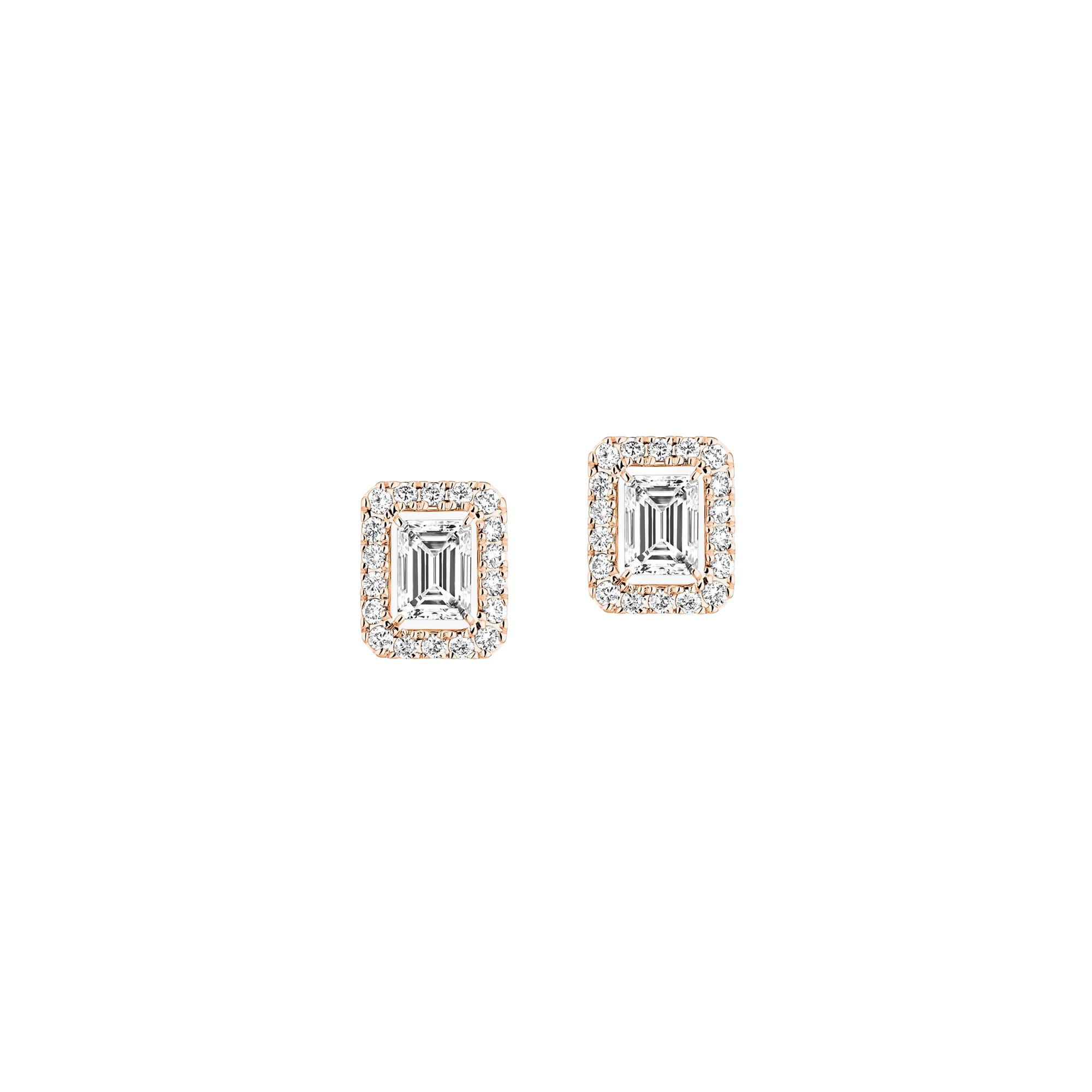 Boucles d'oreilles Messika Joy taille émeraude en or rose et diamant, petit modèle