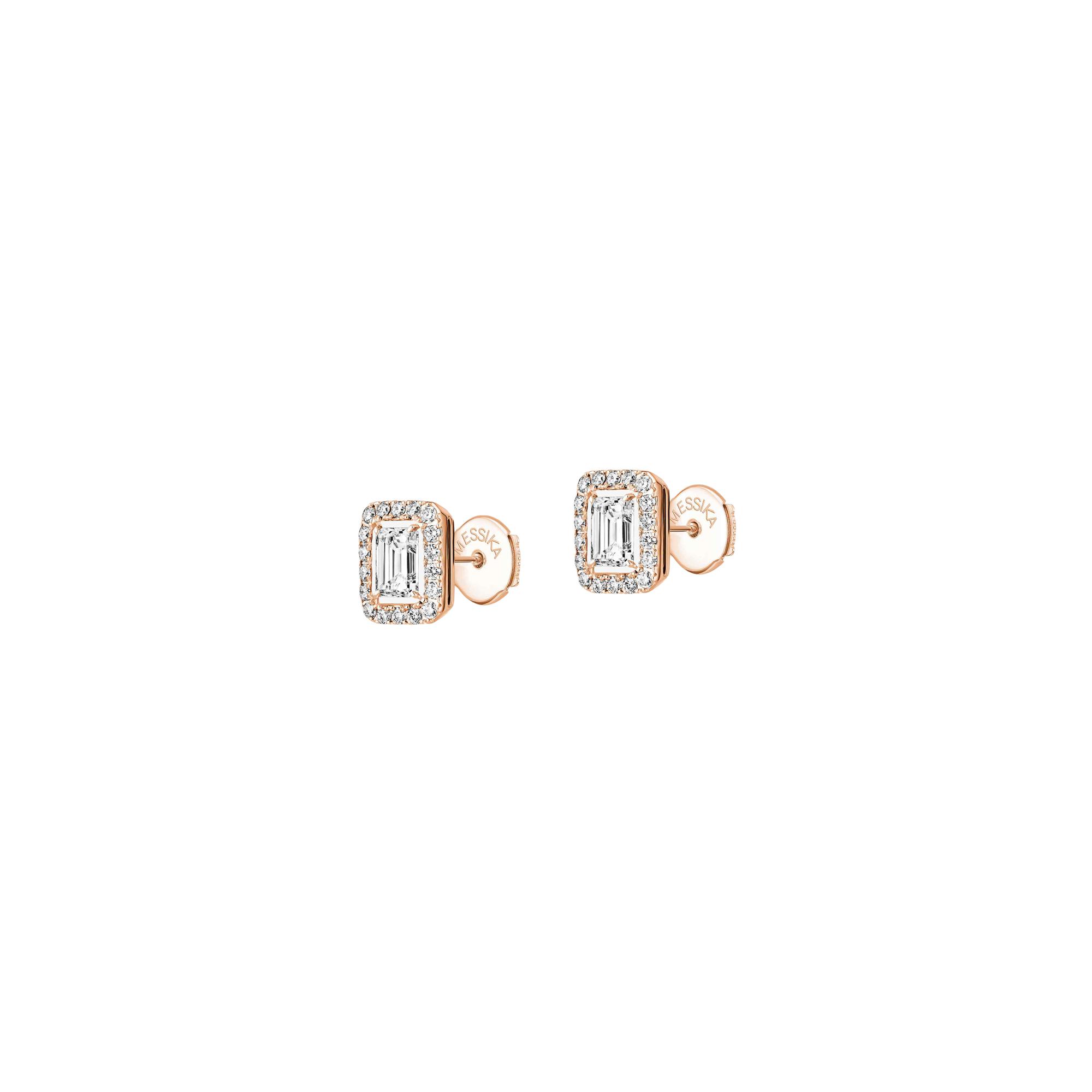 Boucles d'oreilles Messika Joy taille émeraude en or rose et diamant, petit modèle