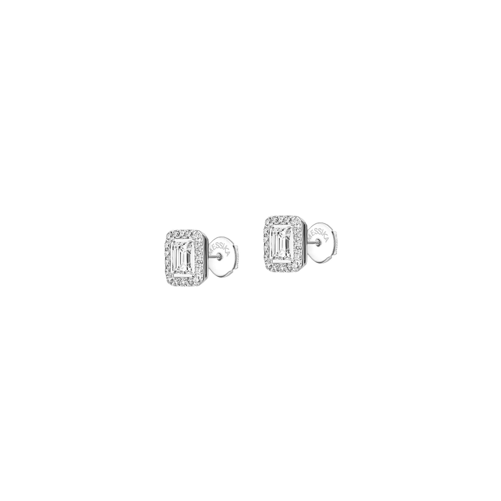 Boucles d'oreilles Messika Joy taille émeraude en or blanc et diamant, petit modèle