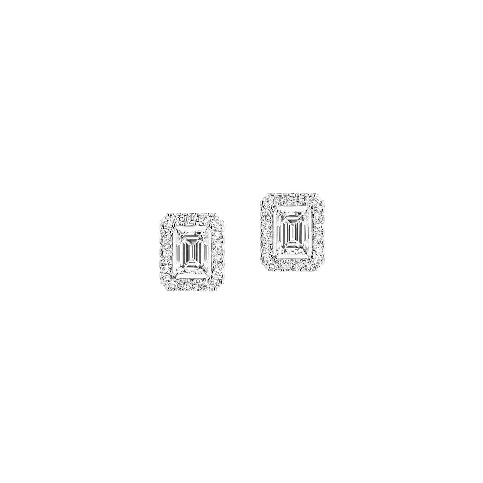 Boucles d'oreilles Messika Joy taille émeraude en or blanc et diamant, petit modèle