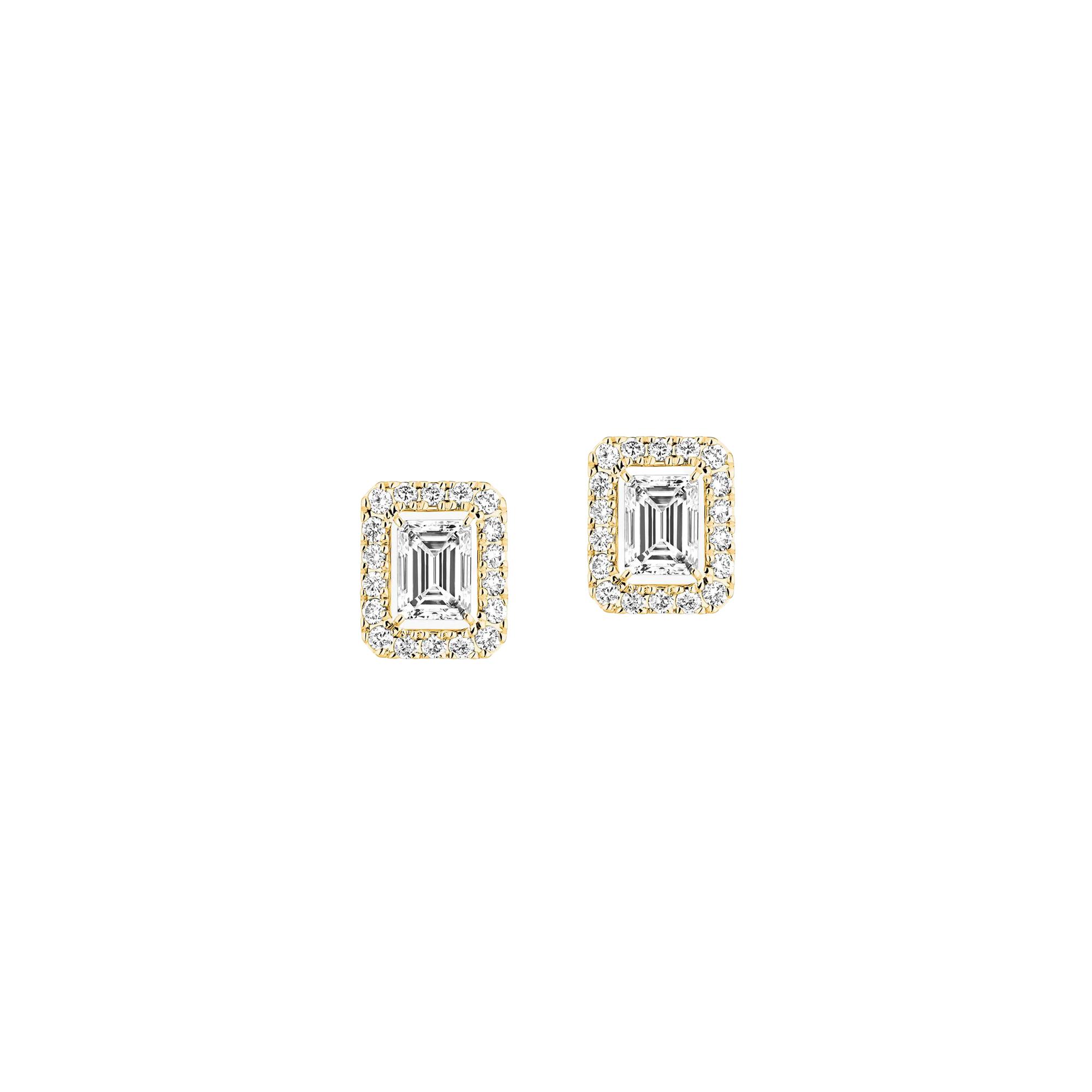 Boucles d'oreilles Messika Joy taille émeraude en or jaune et diamant, petit modèle
