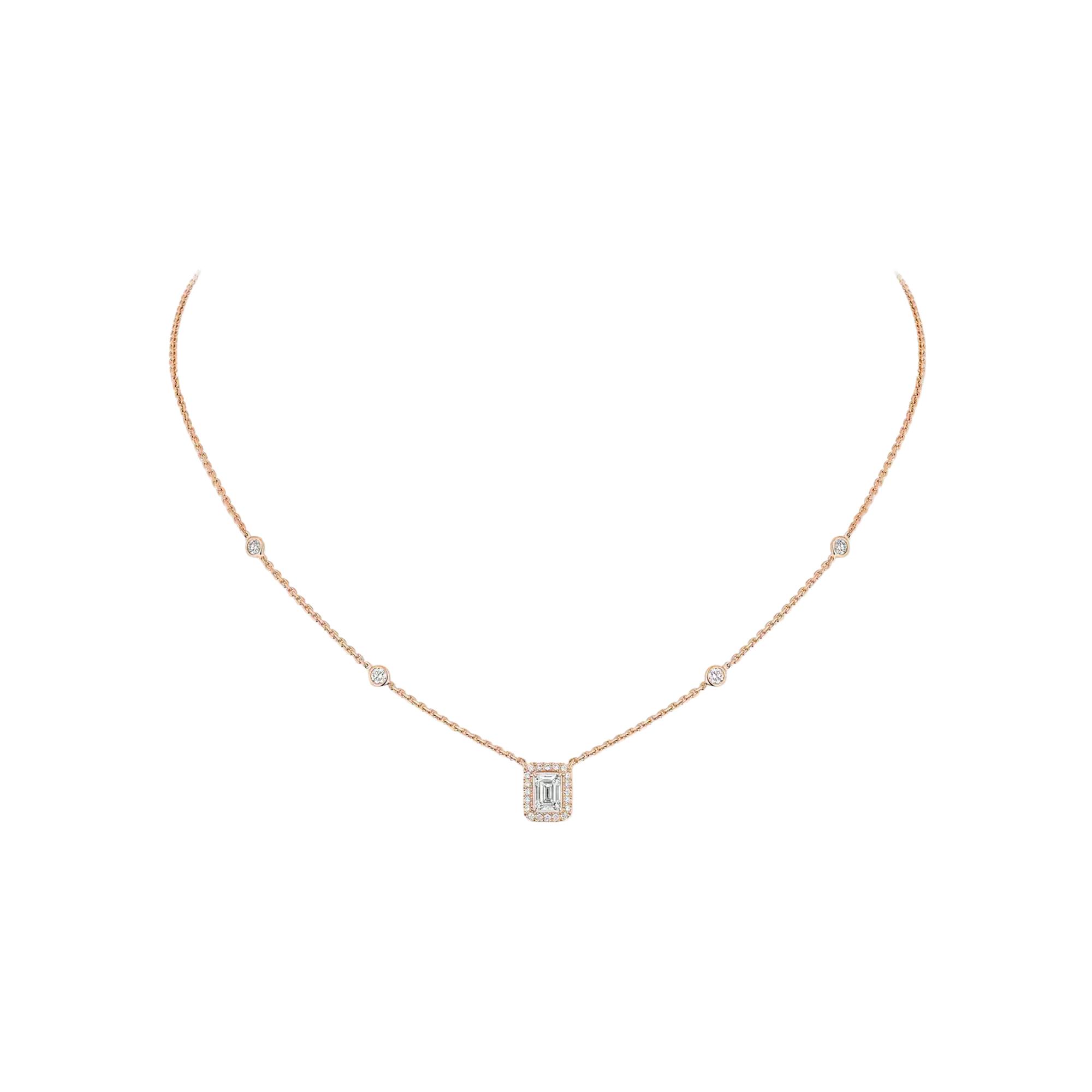 Collier Messika Joy taille émeraude en or rose et diamant