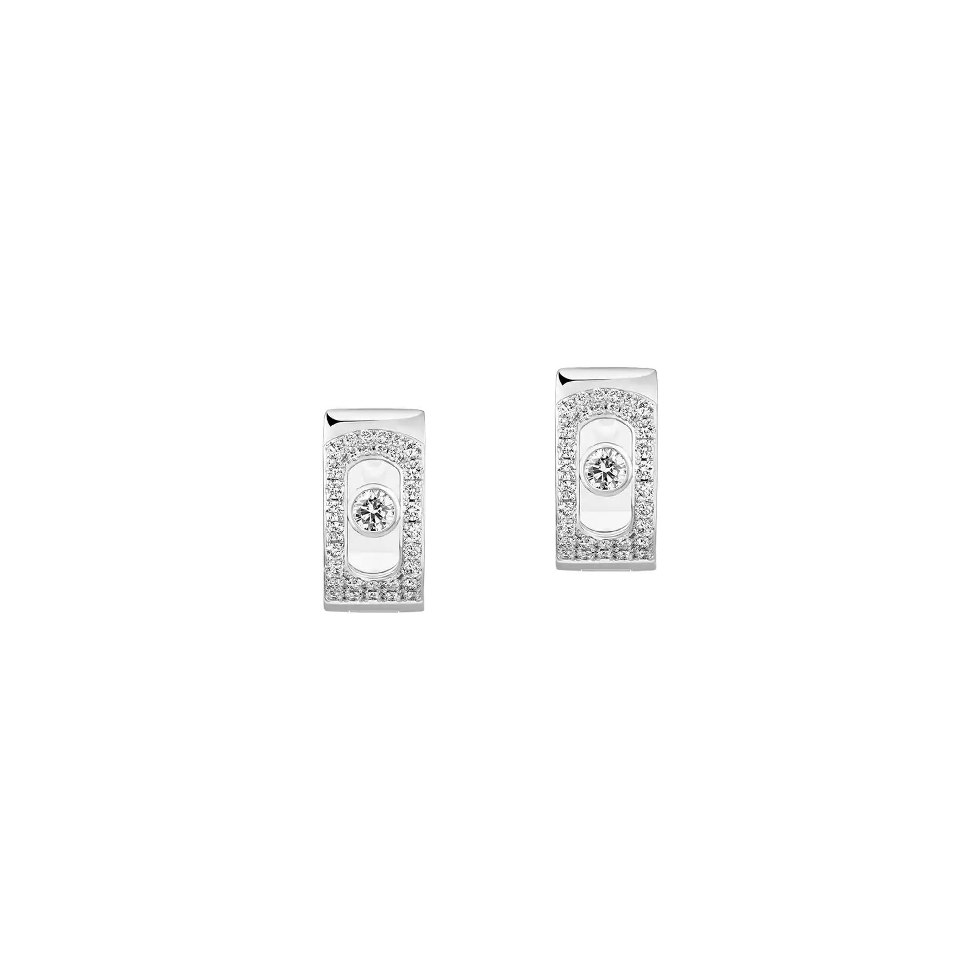Boucles d'oreilles créoles Messika Move Noa pavées en or blanc et diamant
