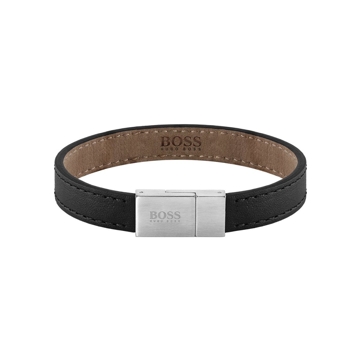 Achat Bracelet BOSS Leather Essentials en cuir noir et acier, taille M