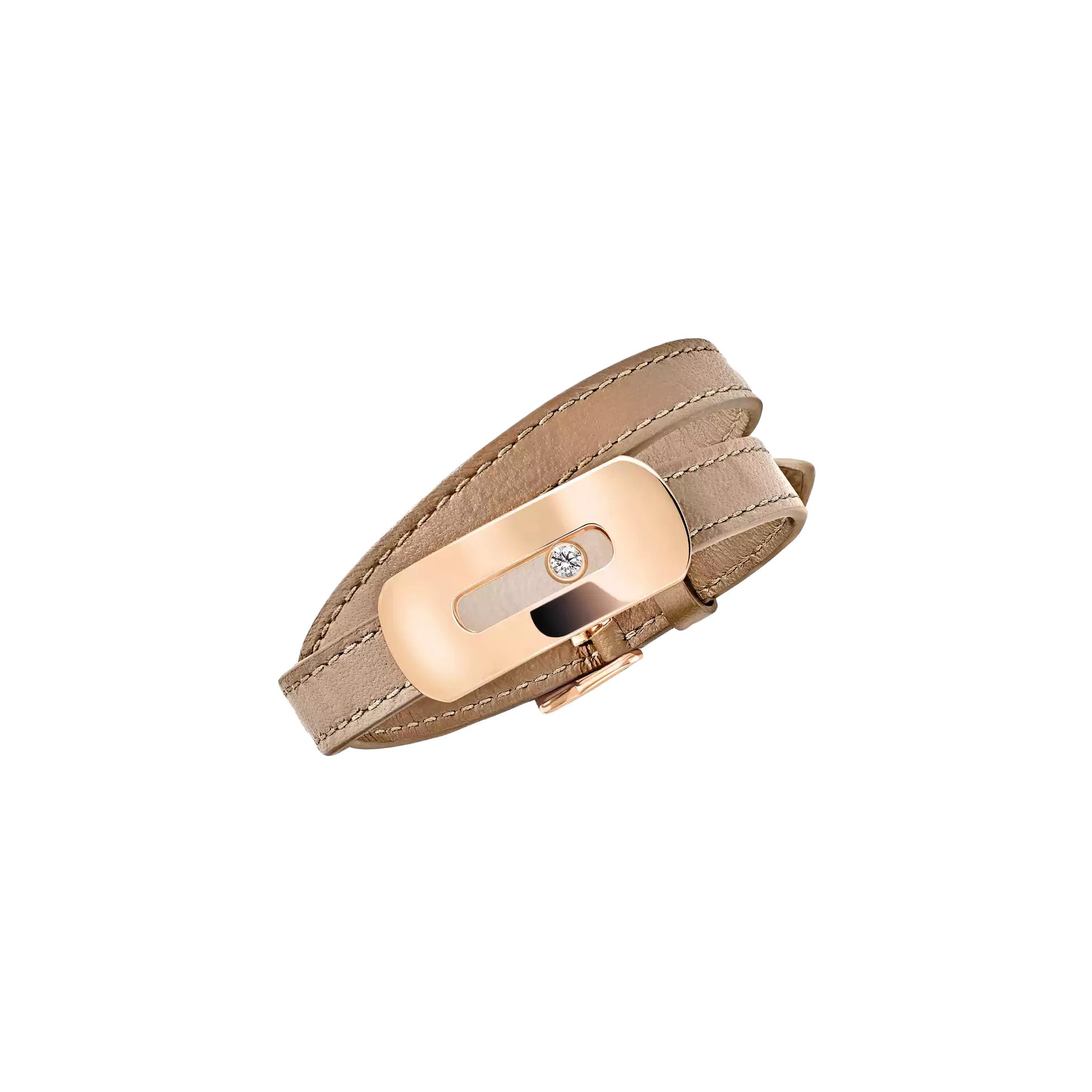 Bracelet Messika My Move XXL en cuir, or rose et diamants