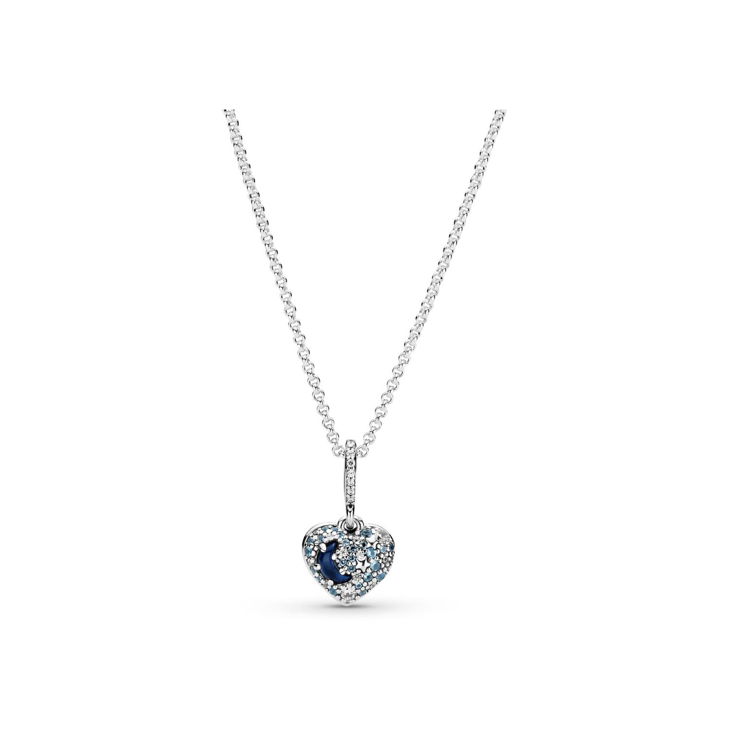 Collier Pandora Timeless cœur scintillant lune bleue & étoiles en argent,  oxyde de zirconium et cristal, 50cm
