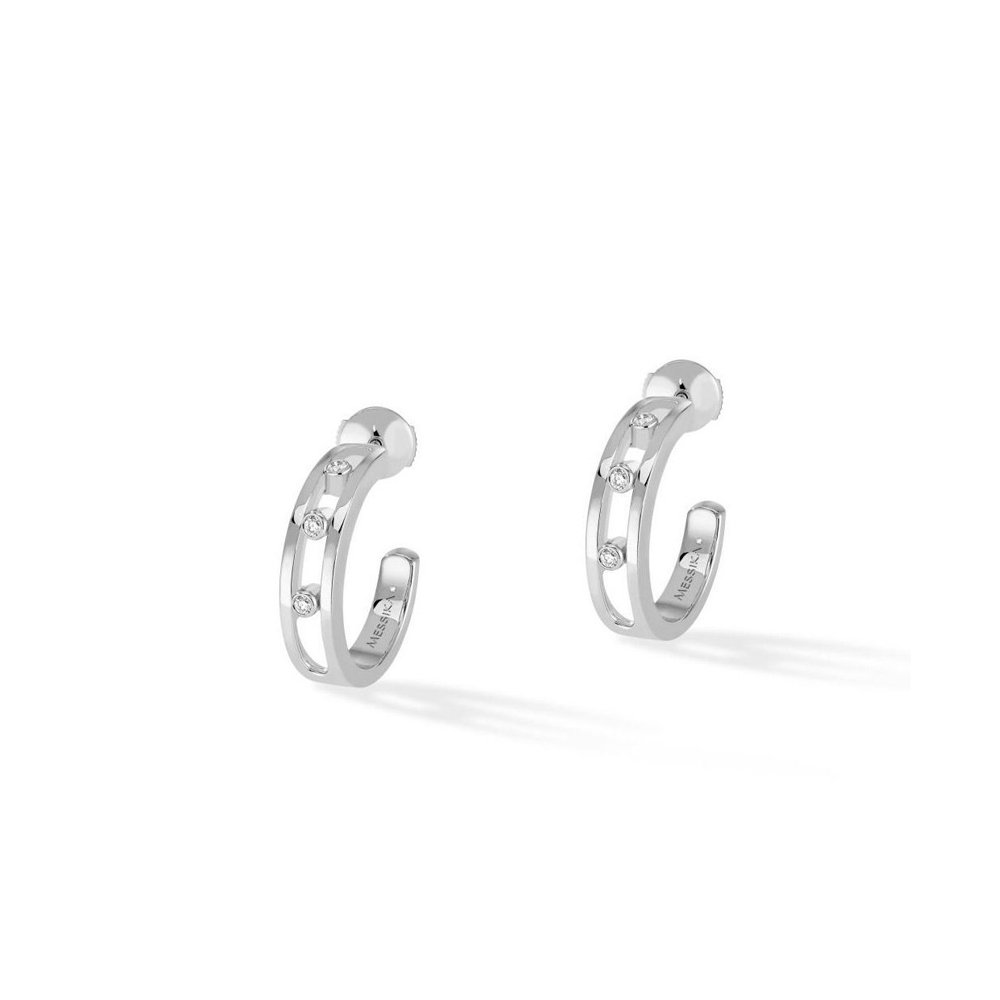 Boucles d'oreilles créoles Messika Move Classique en or blanc et diamants