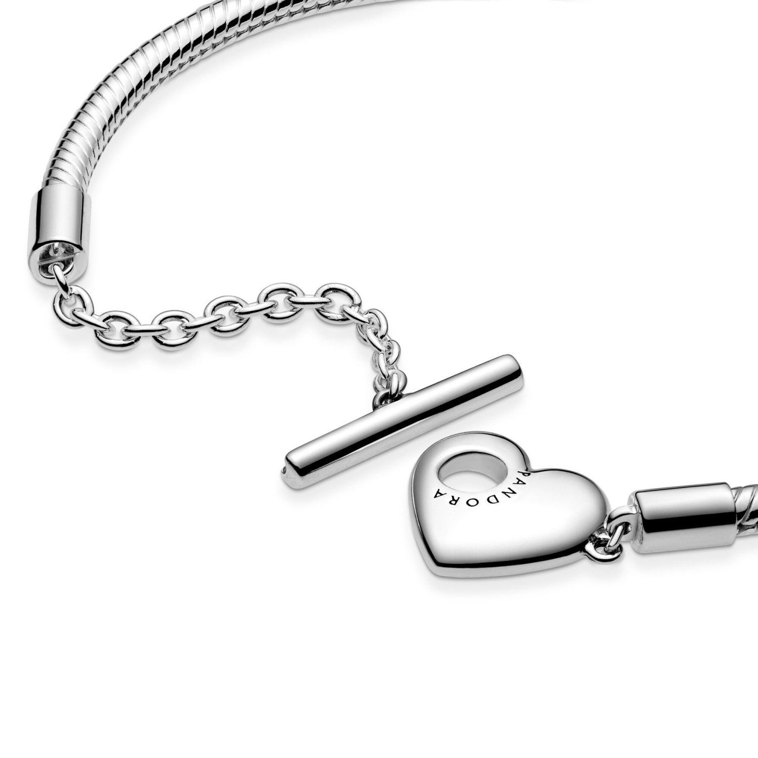 Bracelet Pandora Icons maille serpent fermoir en t cœur moments en argent,  20 cm