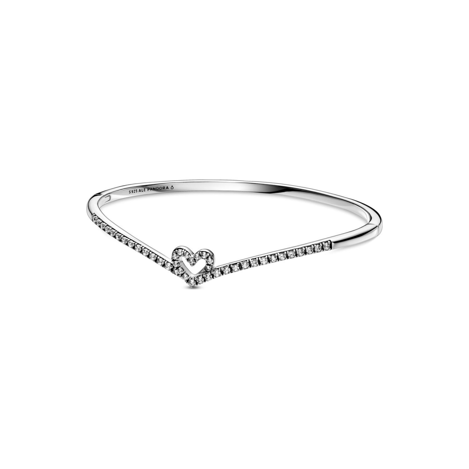 Bracelet jonc Pandora Wish cœur vœu scintillant en argent et oxyde de  zirconium, 17.5 cm
