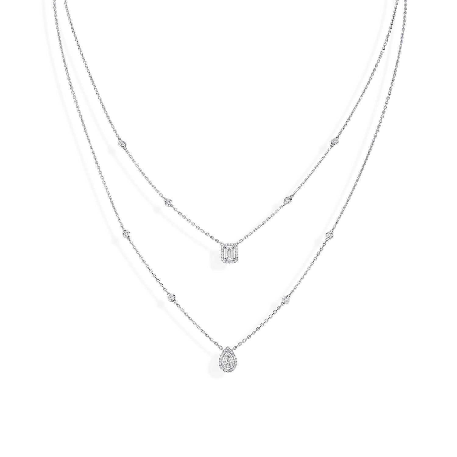 Collier Messika My Twin 2 rangs en or blanc et diamants 2x0.20ct