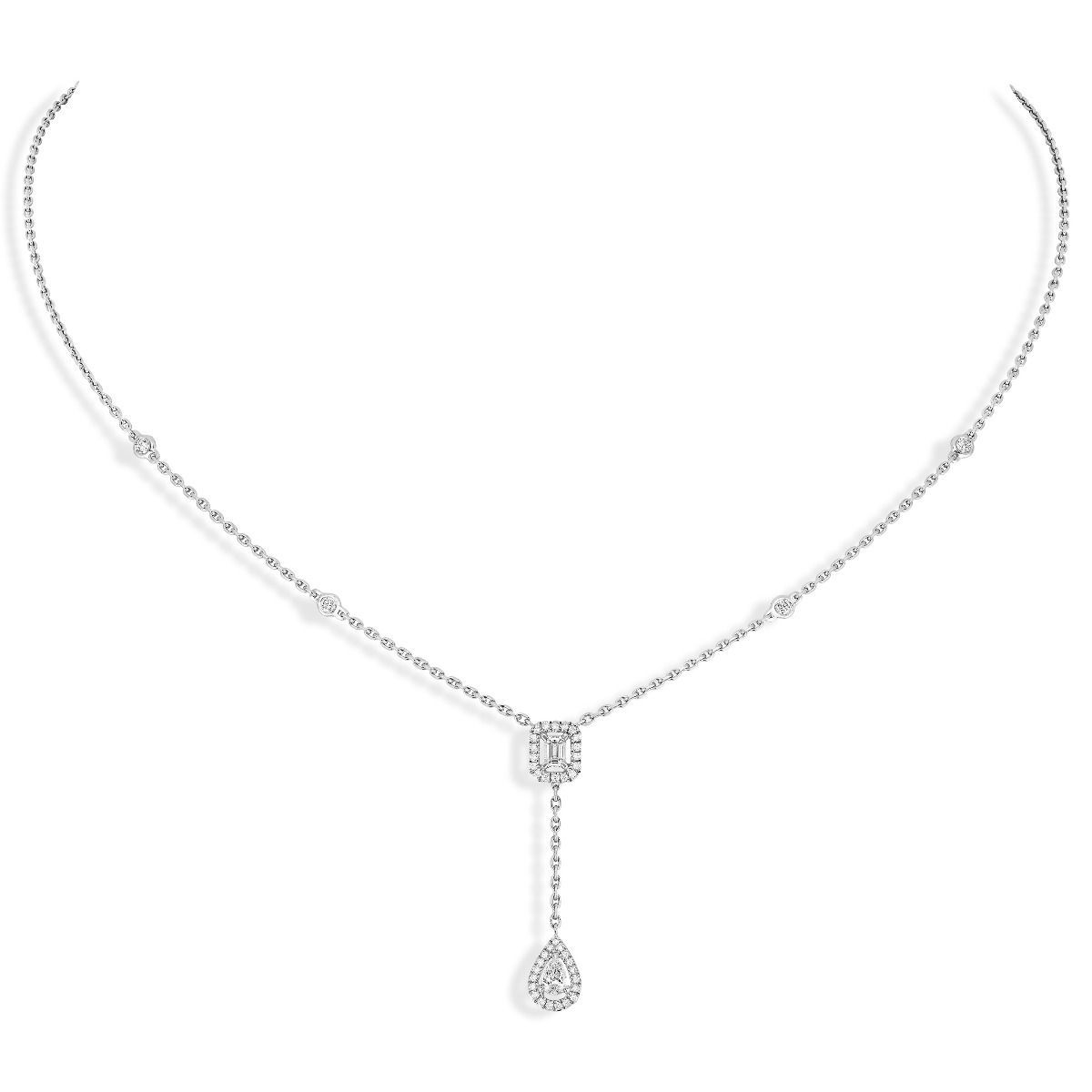 Collier cravate Messika My Twin Cravate en or blanc et diamants 2x0.10ct