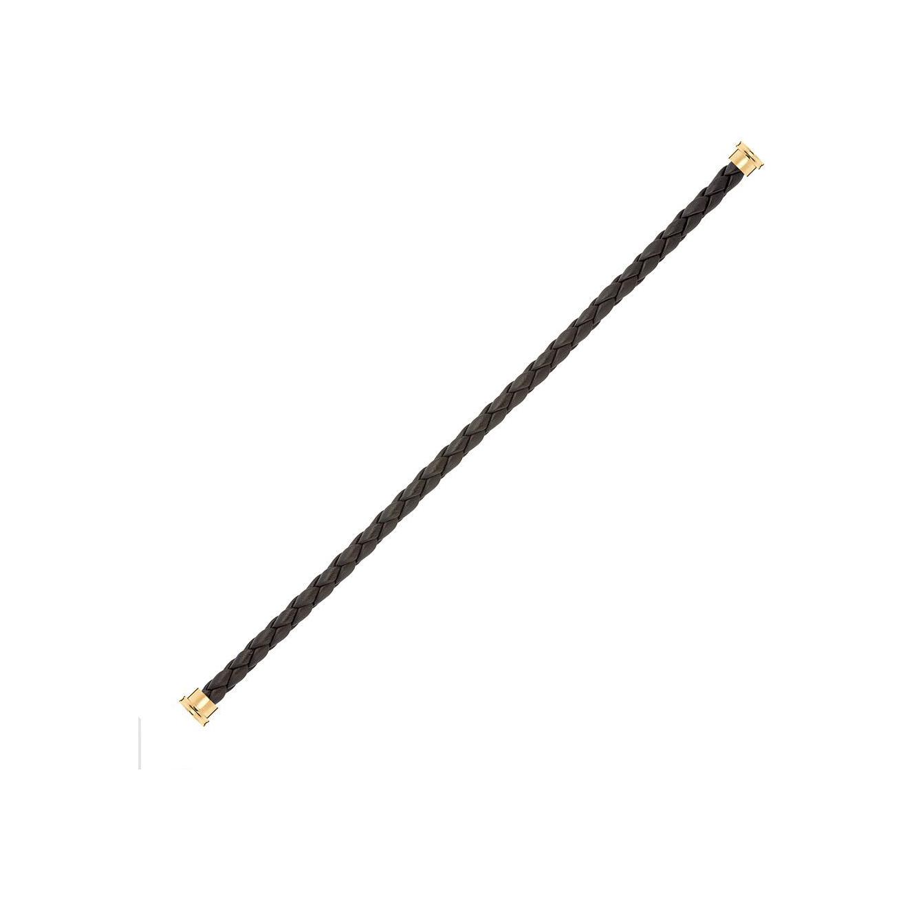 Câble FRED interchangeable Grand Modèle en cuir noir tressé, embouts acier plaqué or jaune