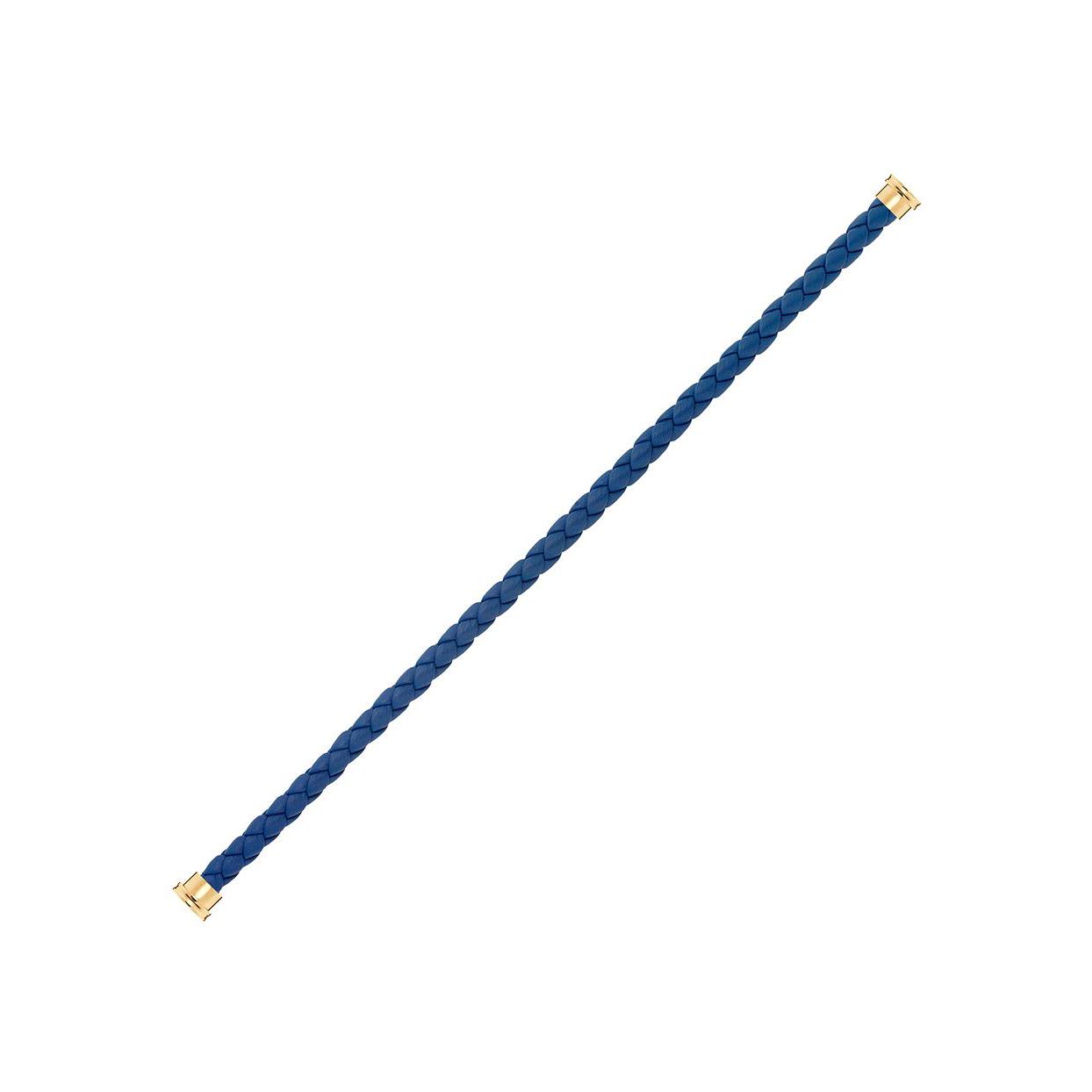 Câble FRED interchangeable Grand Modèle en cuir bleu tressé, embouts acier plaqué or jaune