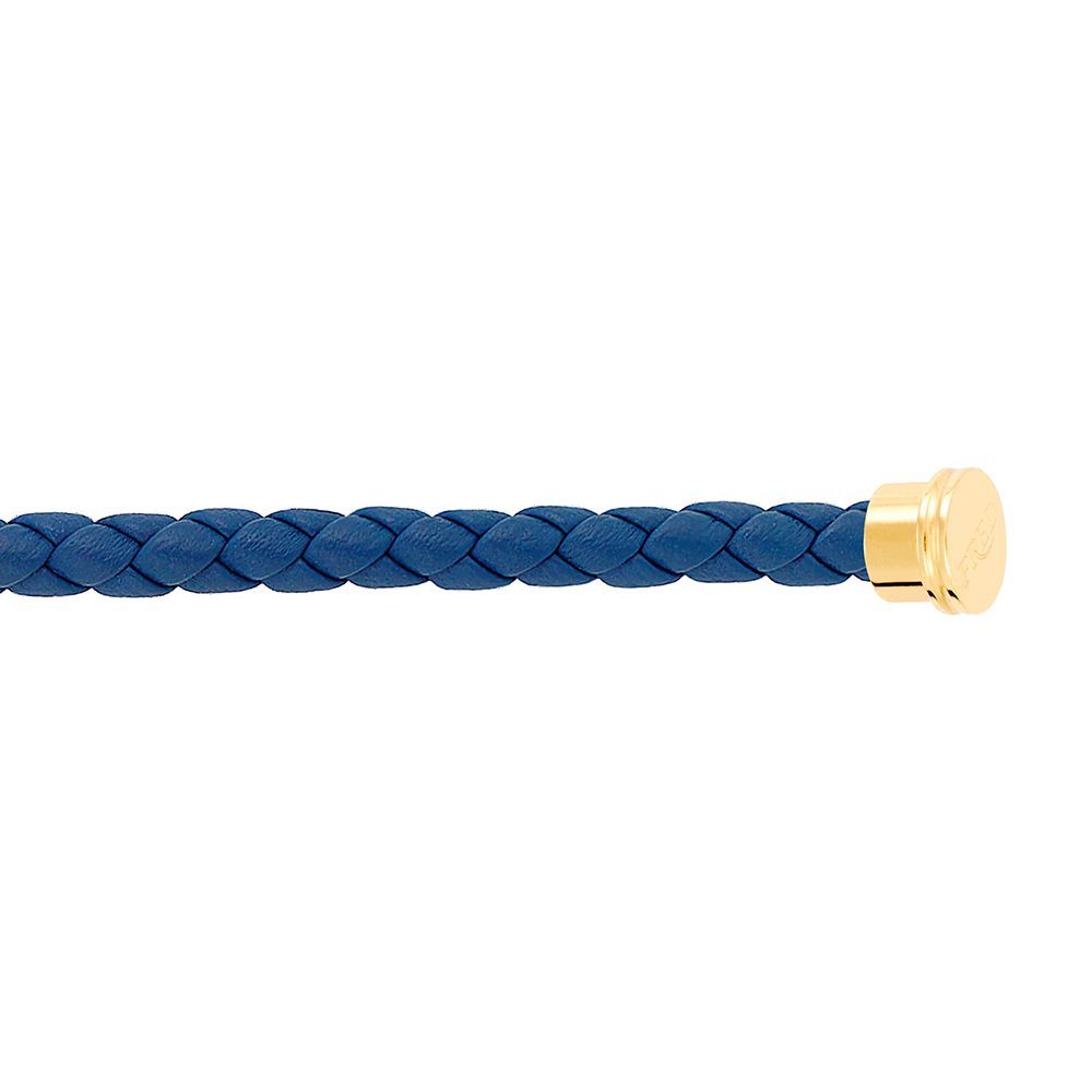 Câble FRED interchangeable Grand Modèle en cuir bleu tressé, embouts acier plaqué or jaune