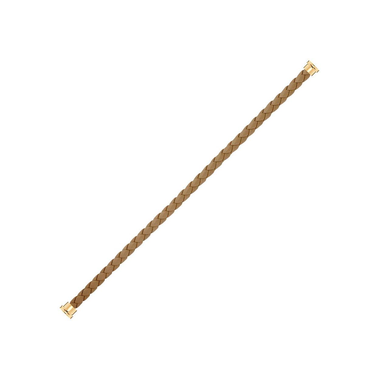 Câble FRED interchangeable Grand Modèle en cuir kaki tressé, embouts acier plaqué or jaune