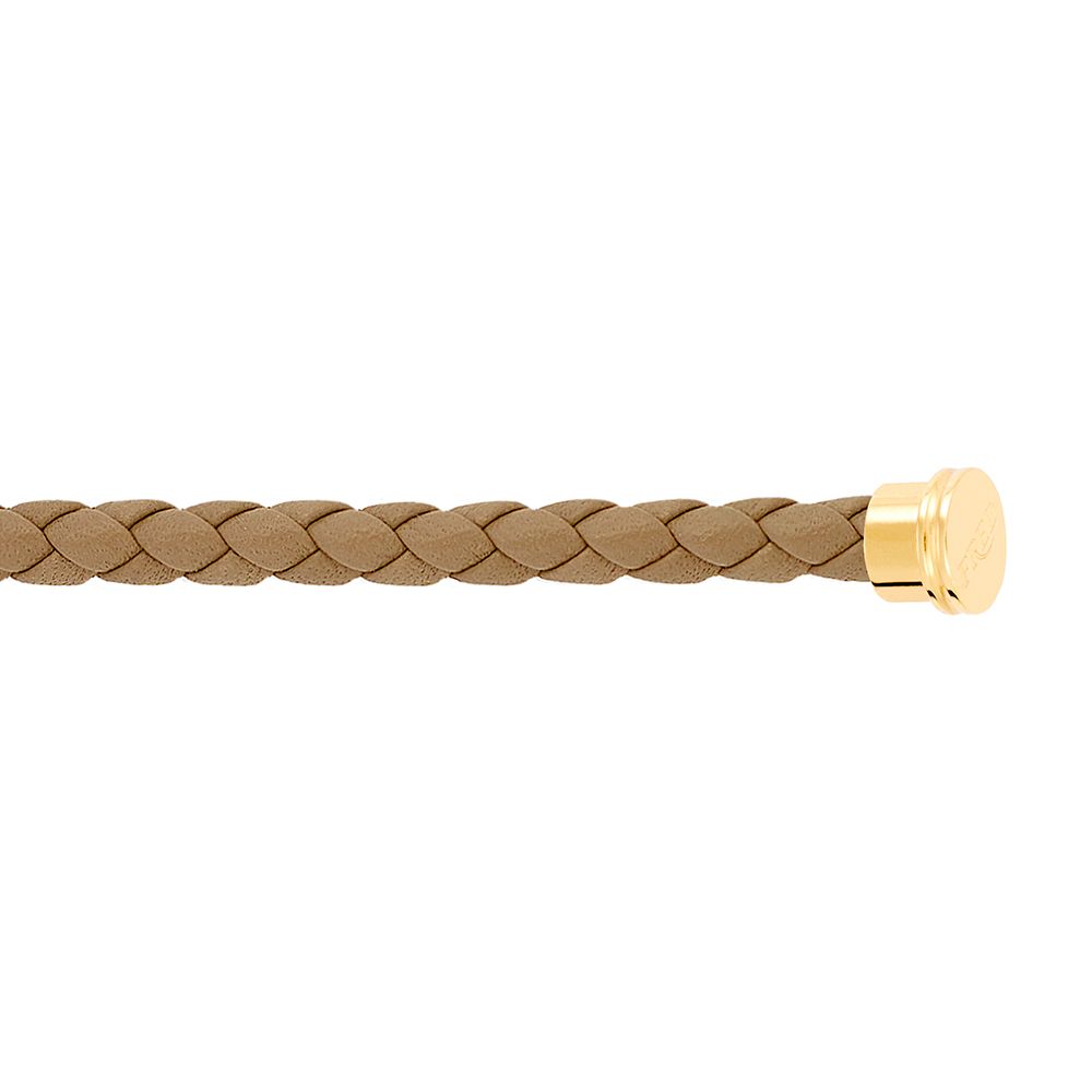 Câble FRED interchangeable Grand Modèle en cuir kaki tressé, embouts acier plaqué or jaune