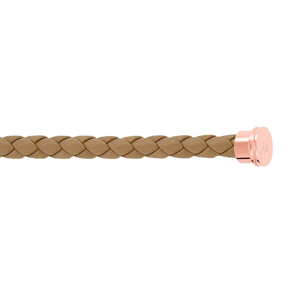 Câble FRED interchangeable Grand Modèle en cuir kaki tressé, embouts acier plaqué or rose