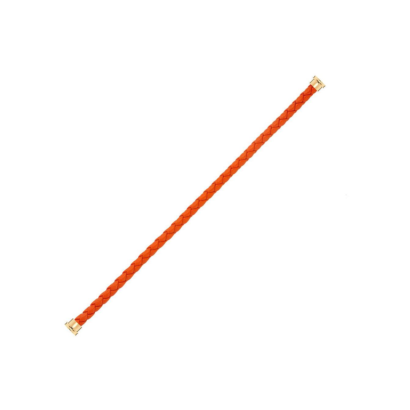 Câble FRED interchangeable Grand Modèle en cuir orange tressé, embouts acier plaqué or jaune