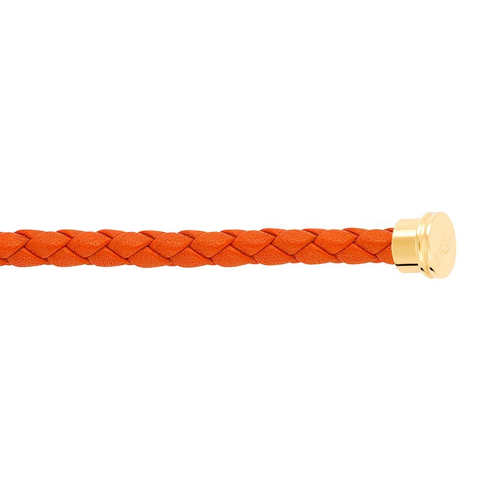 Câble FRED interchangeable Grand Modèle en cuir orange tressé, embouts acier plaqué or jaune