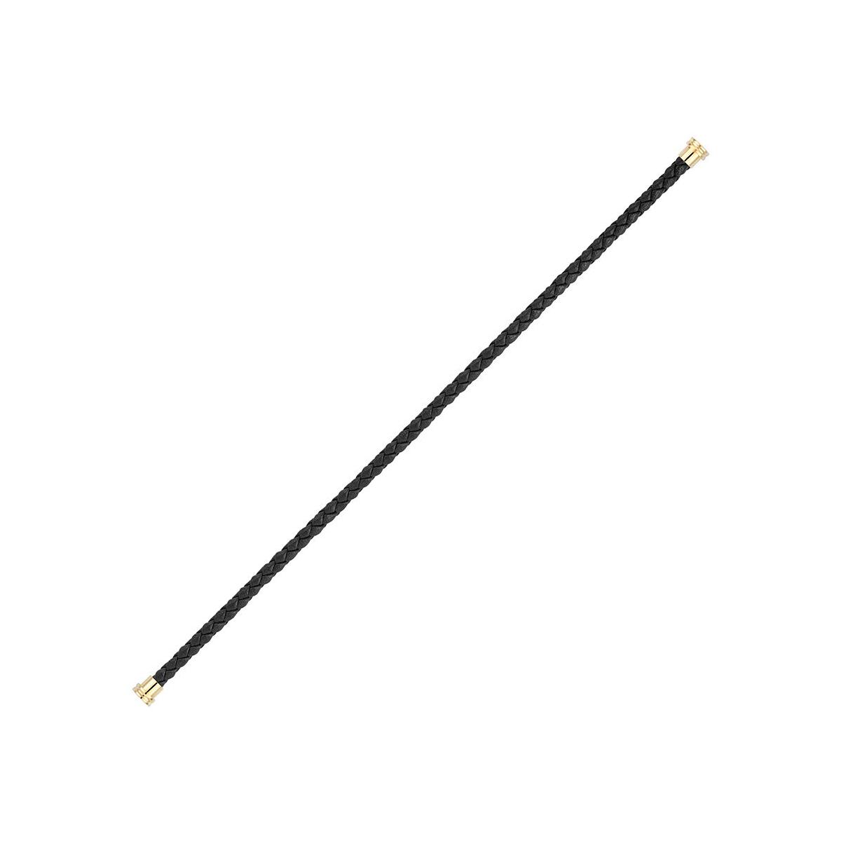 Câble FRED interchangeable Moyen Modèle en cuir noir tressé, embouts acier plaqué or jaune