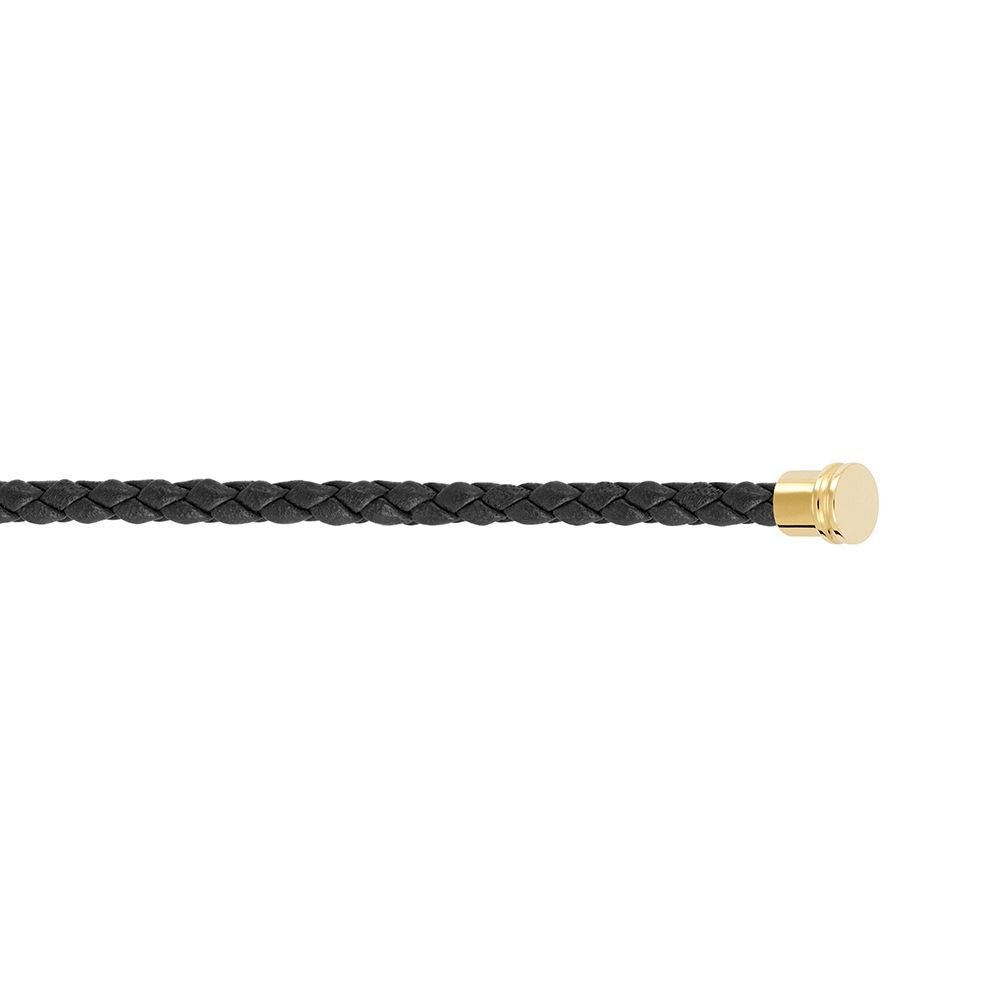 Câble FRED interchangeable Moyen Modèle en cuir noir tressé, embouts acier plaqué or jaune