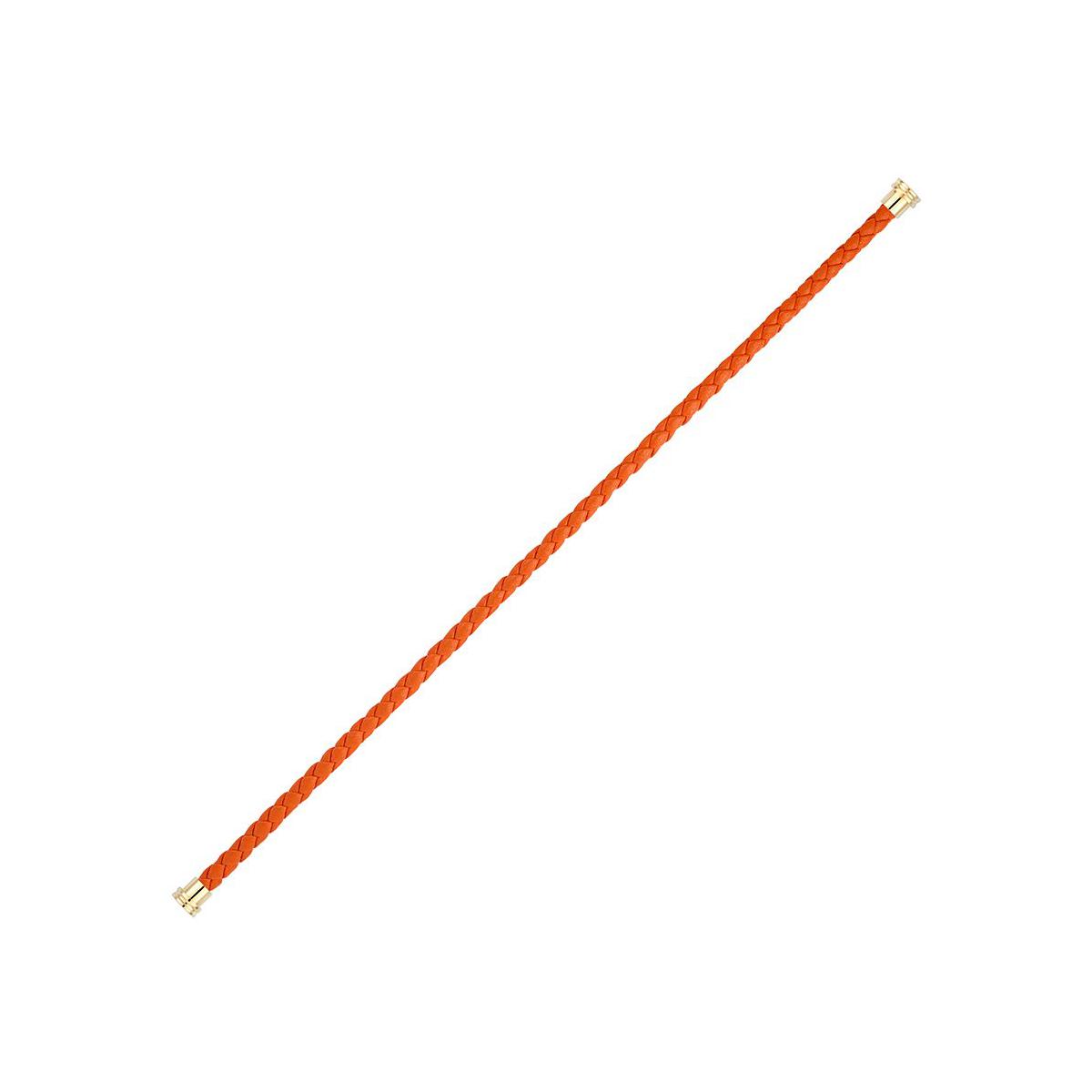 Câble FRED interchangeable Moyen Modèle en cuir orange tressé, embouts acier plaqué or jaune