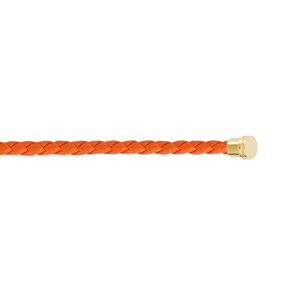 Câble FRED interchangeable Moyen Modèle en cuir orange tressé, embouts acier plaqué or jaune