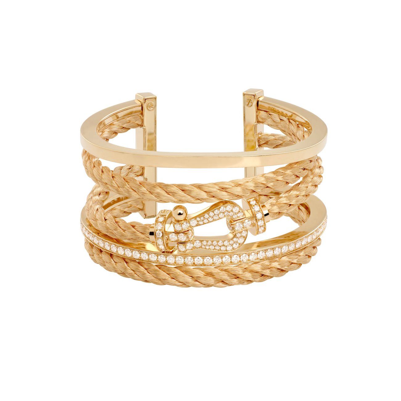 Bracelet manchette FRED Force 10 en or jaune et diamants