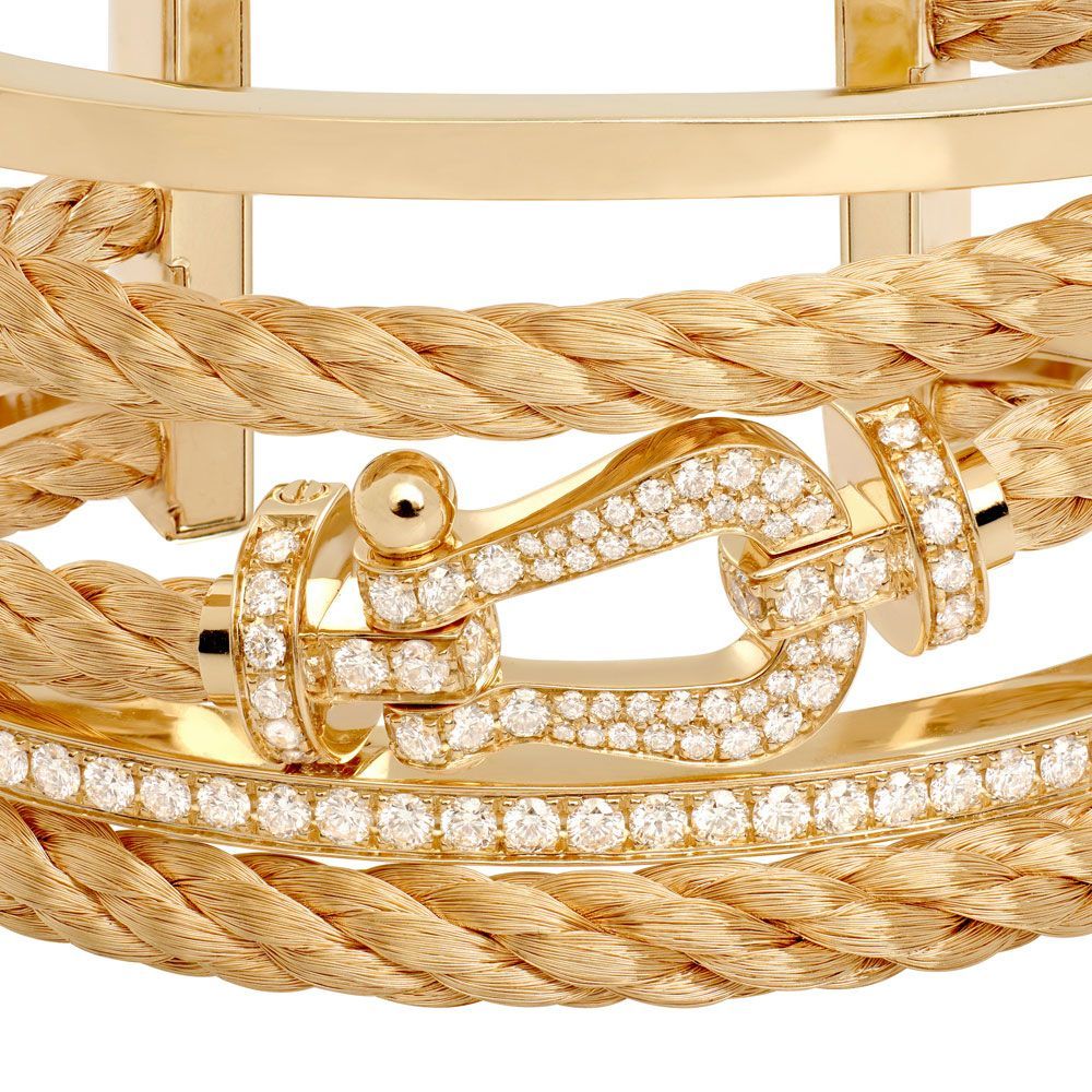 Bracelet manchette FRED Force 10 en or jaune et diamants