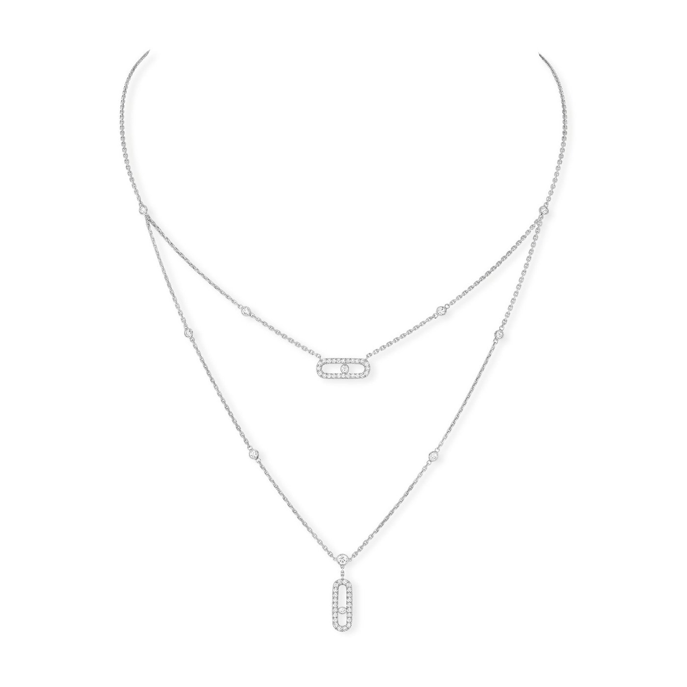 Collier Messika Move Uno 2 rangs pavé en or blanc et diamants