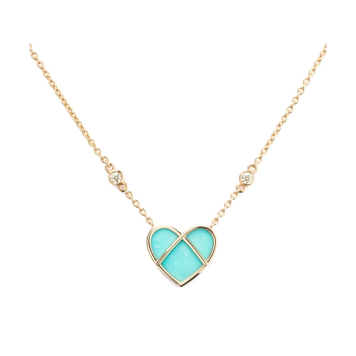 Collier Poiray L'Attrape Coeur petit modèle en or jaune et turquoise