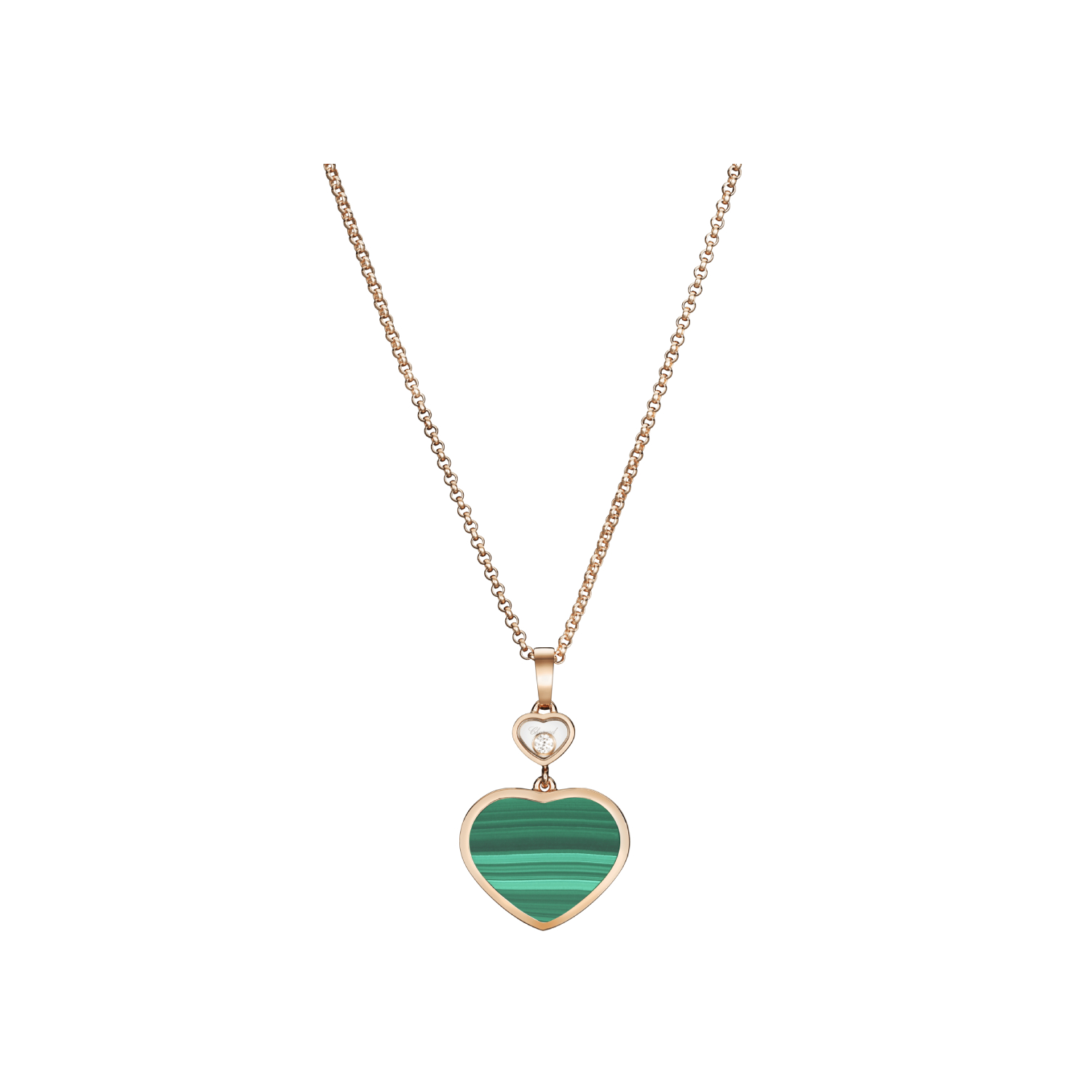 Pendentif Chopard Happy Hearts en or rose, diamant et malachite