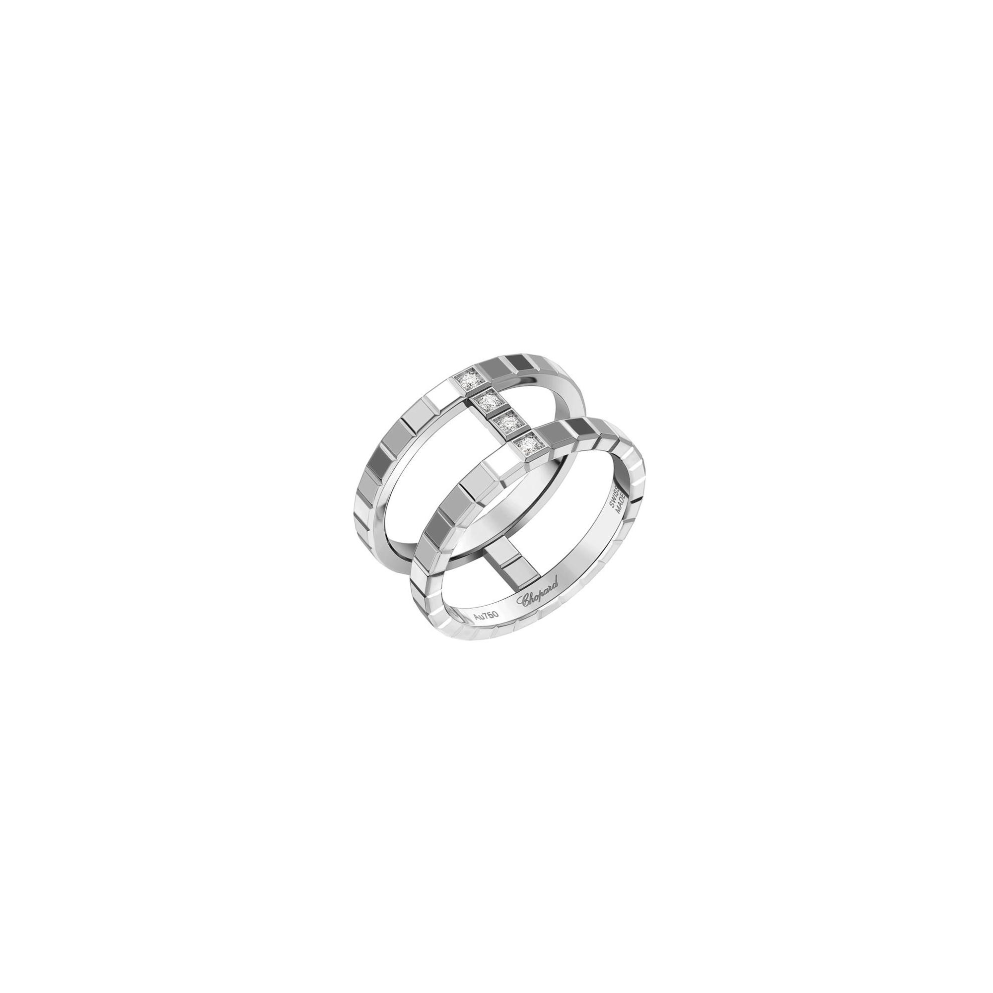 Bague Chopard Ice Cube en or blanc et diamants semi-sertis, taille 53