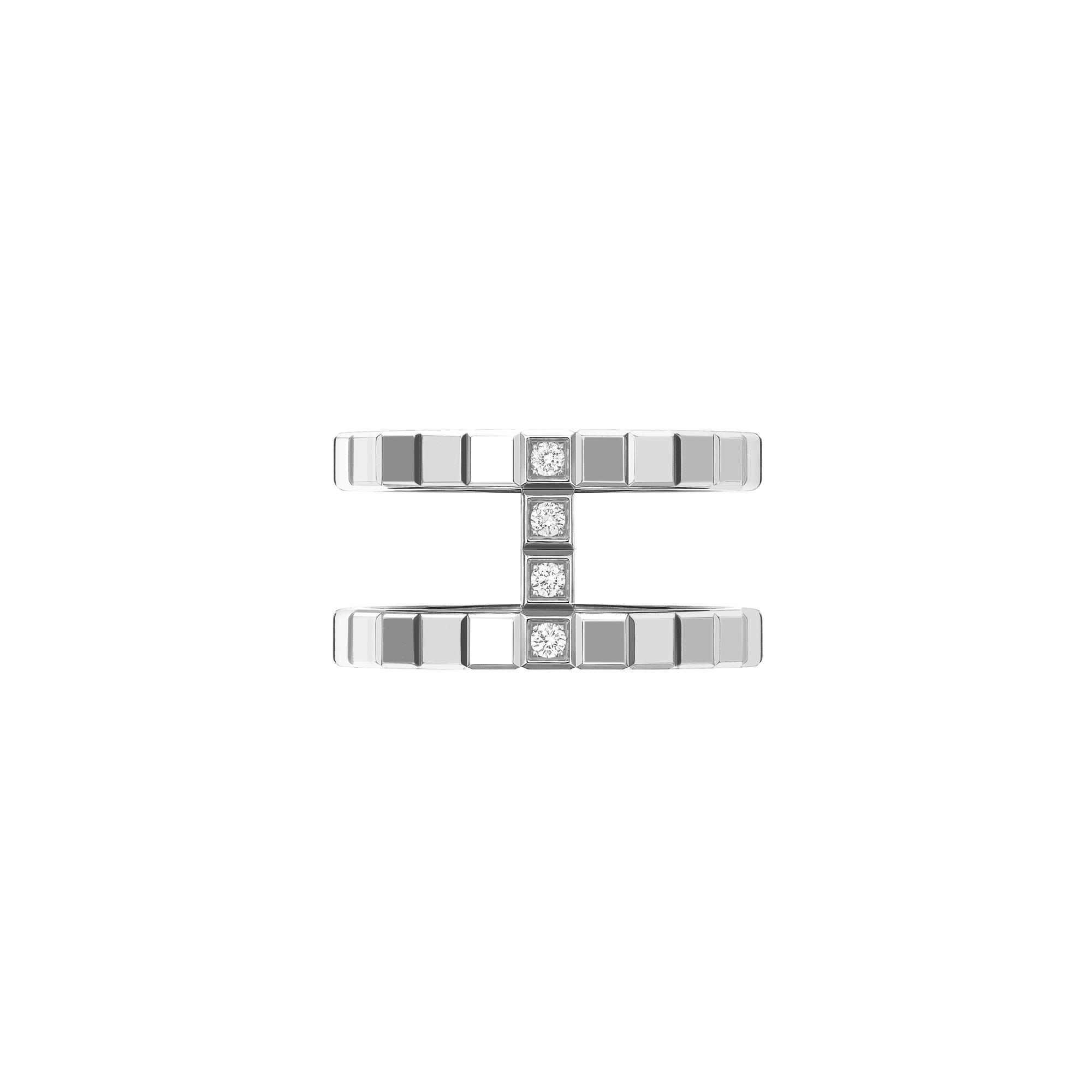 Bague Chopard Ice Cube en or blanc et diamants semi-sertis, taille 53