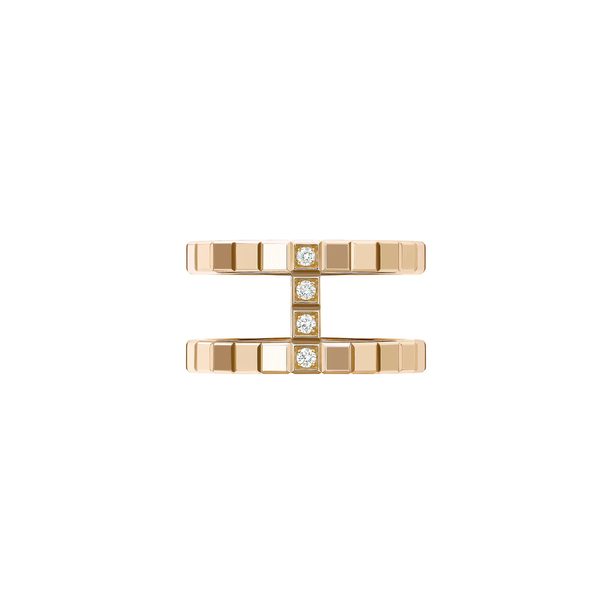Bague Chopard Ice Cube en or rose et diamants semi-sertis, taille 52