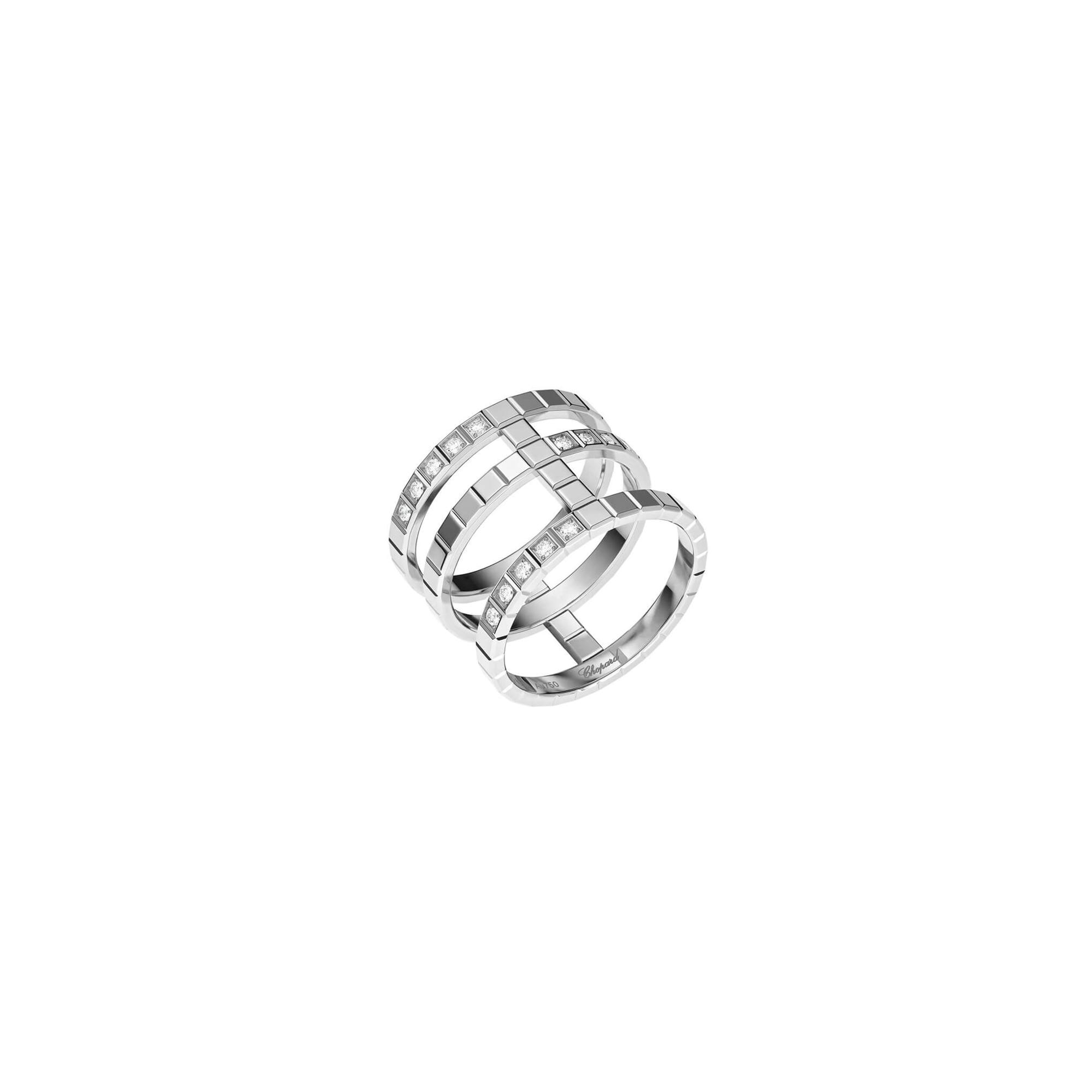 Bague Chopard Ice Cube en or blanc et diamants semi-sertis, taille 54