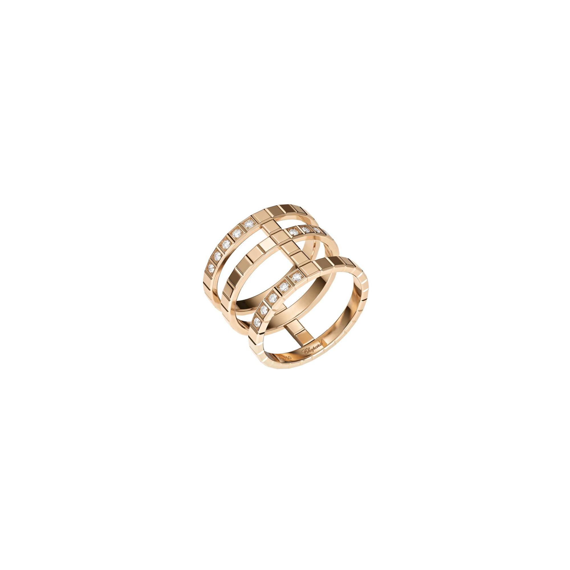 Bague Chopard Ice Cube en or rose et diamants semi-sertis, taille 55