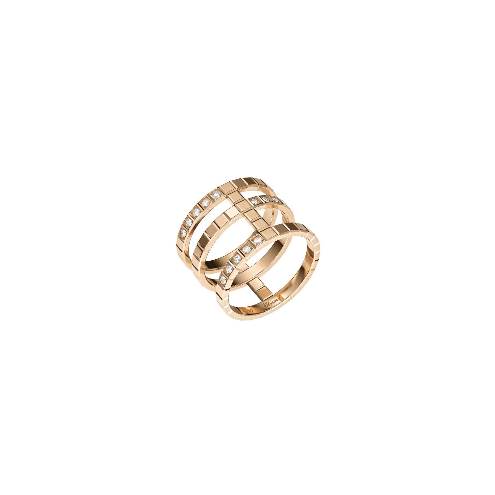 Bague Chopard Ice Cube en or rose et diamants semi-sertis, taille 55
