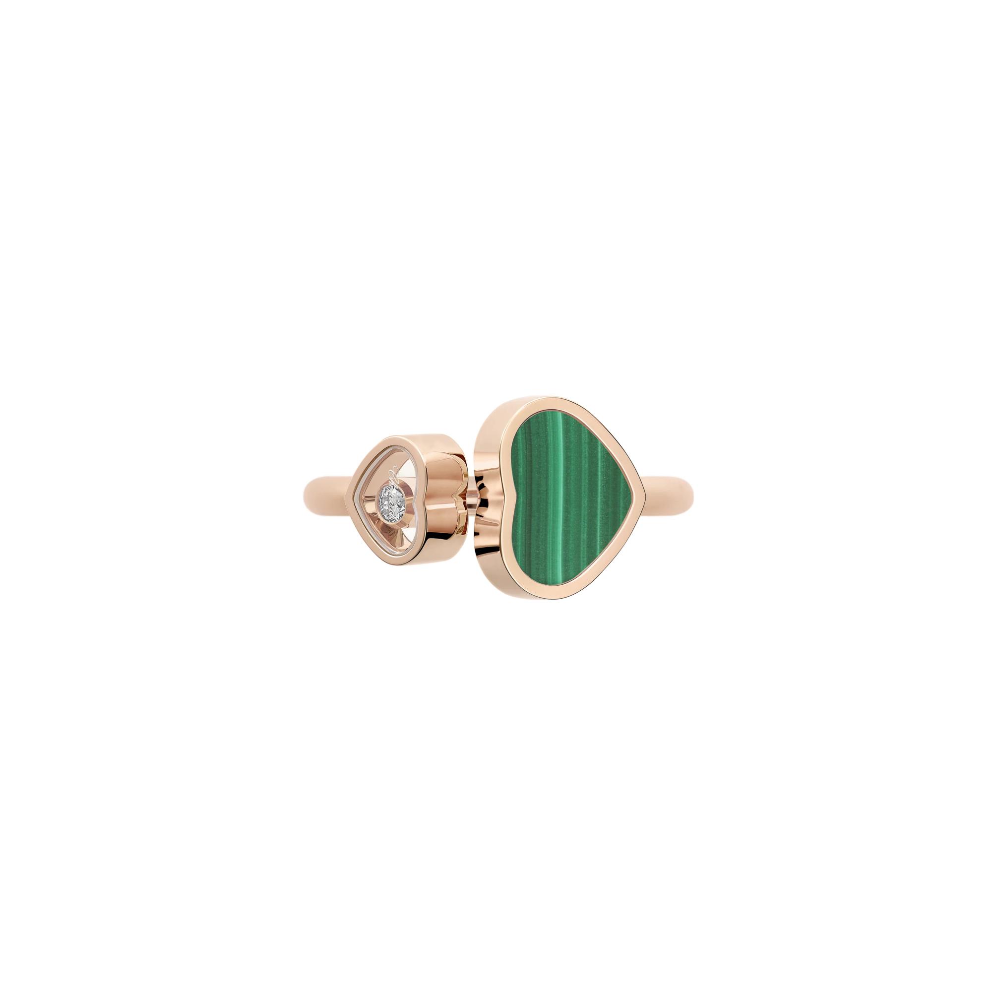 Bague Chopard Happy Hearts en or rose, malachite et diamant, taille 52