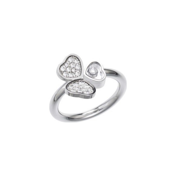 Bague Chopard Happy Hearts wings en or blanc et diamants, taille 52