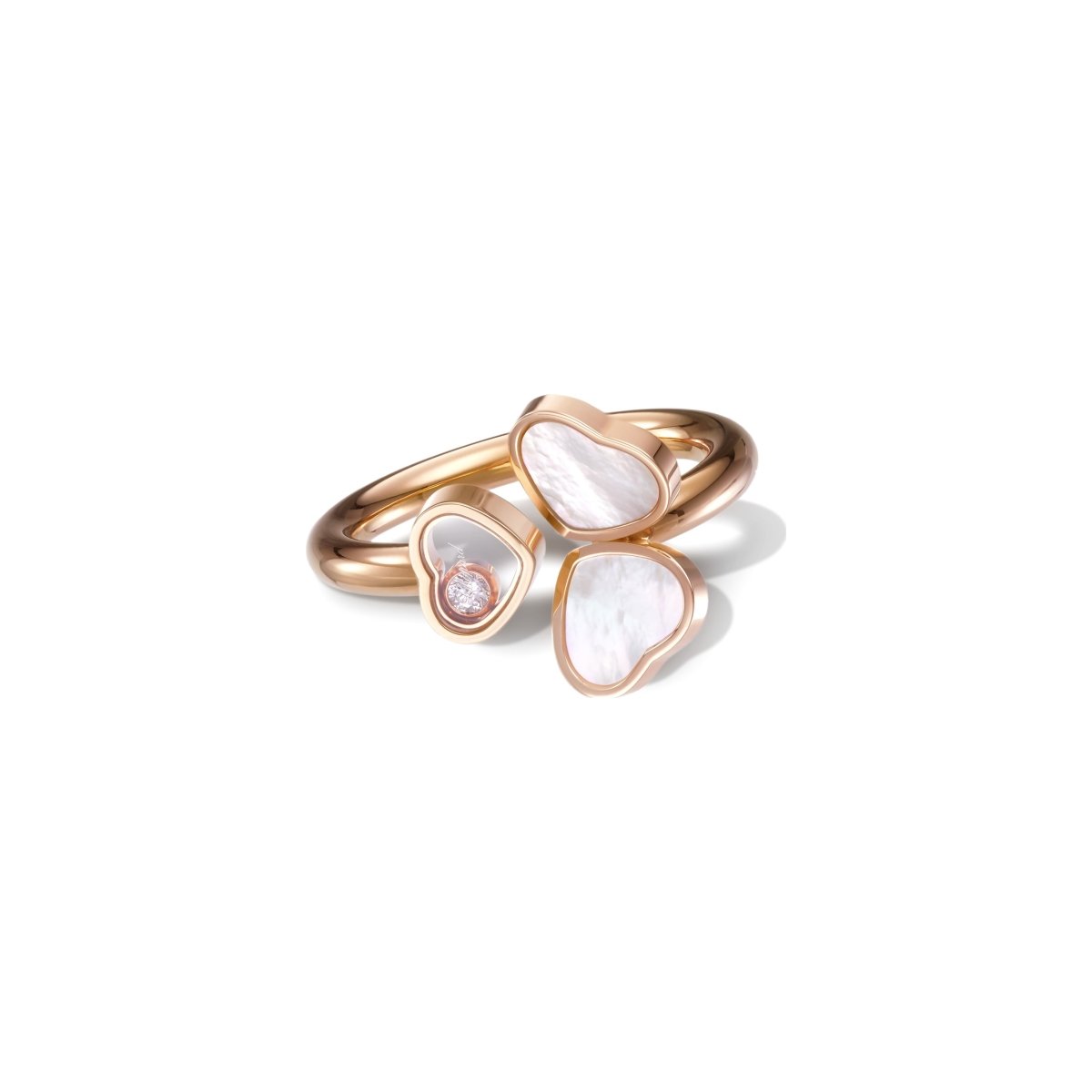 Bague Chopard Happy Hearts Wings en or rose, diamant et nacre, taille 58
