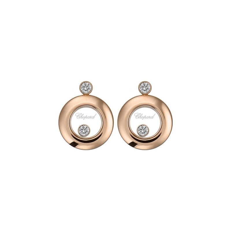 Boucles d'Oreilles Chopard Happy Diamonds en or rose et diamants